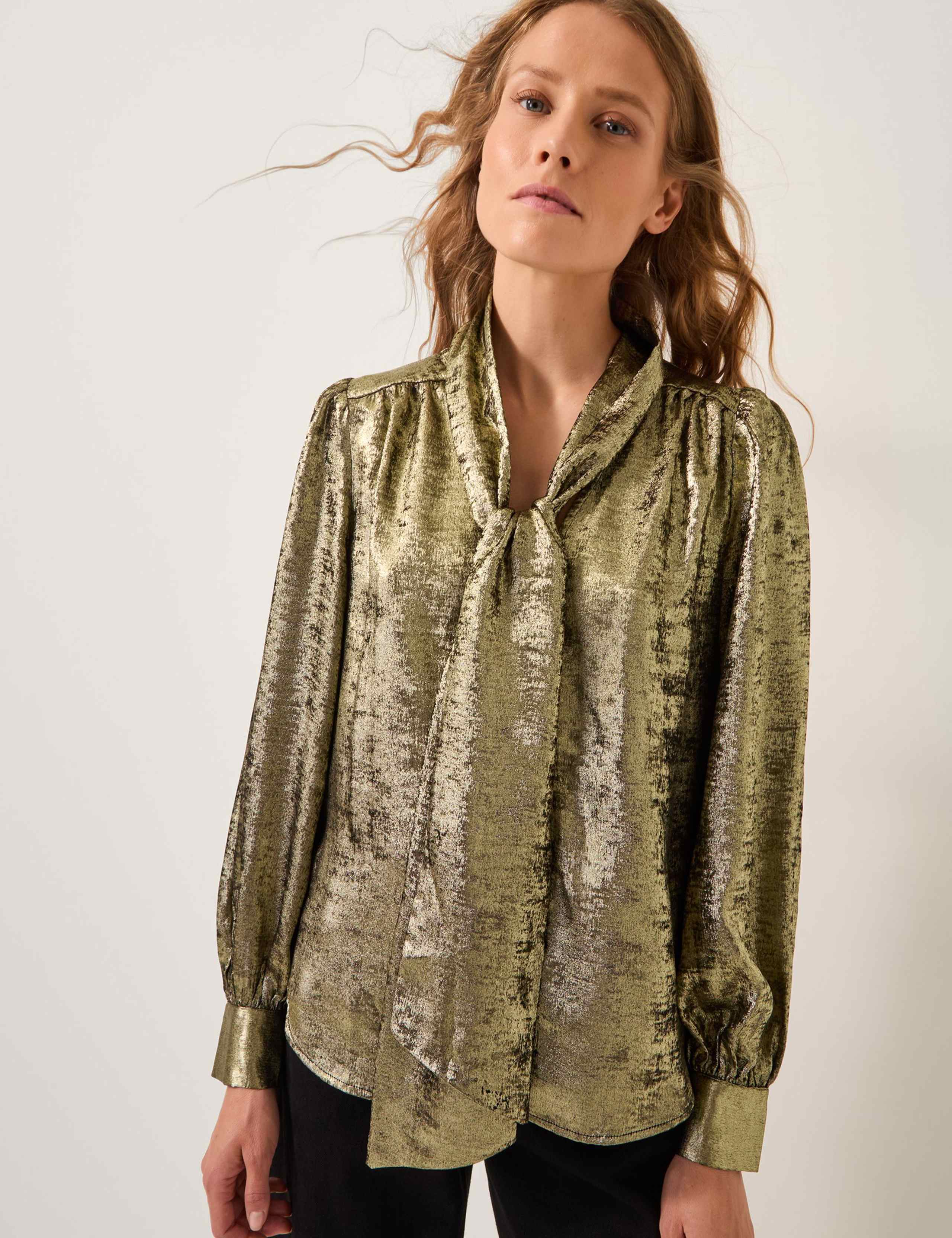 Metallic Tie Neck Blouse 1 of 4