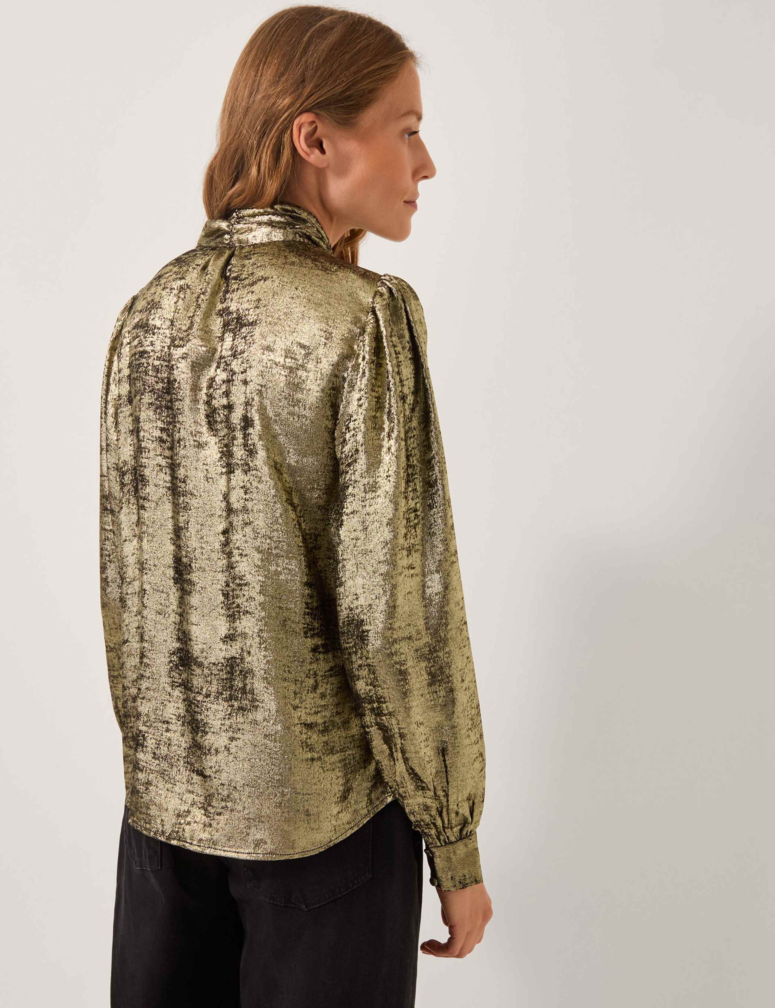 Metallic Tie Neck Blouse 2 of 4