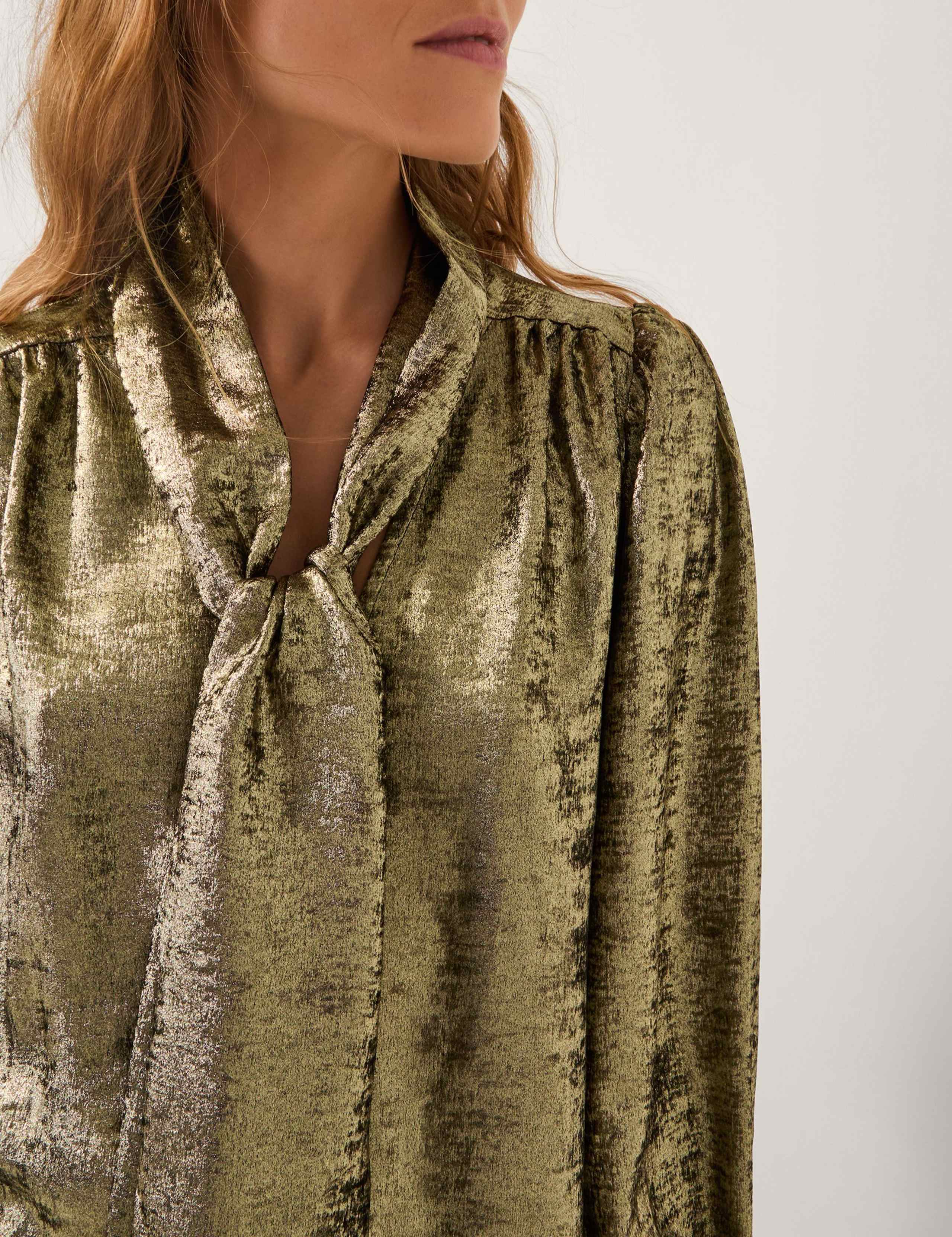 Metallic Tie Neck Blouse 3 of 4