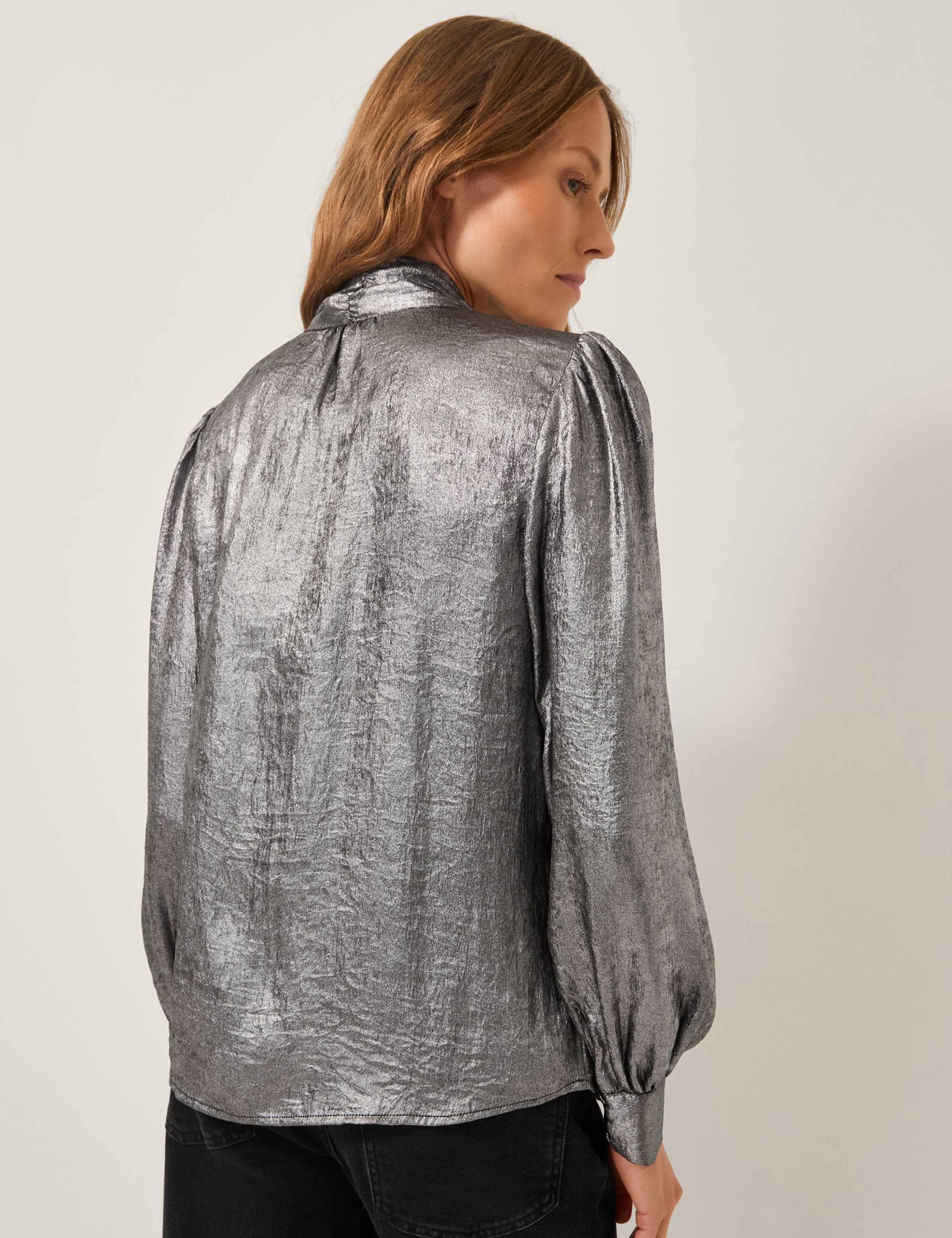Metallic Tie Neck Blouse 2 of 4