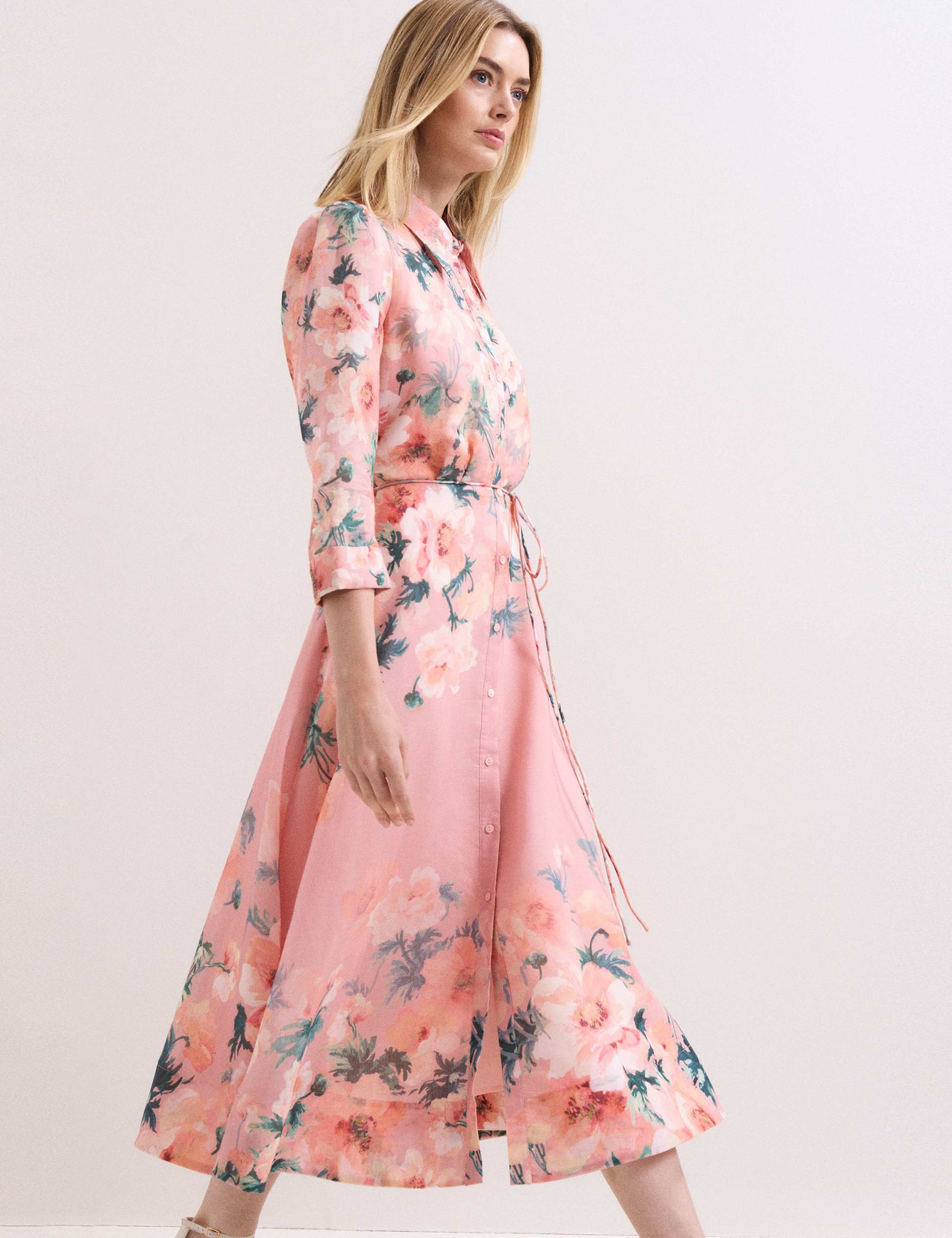 Floral Tie Waist Midi Shirt Dress 3 of 7