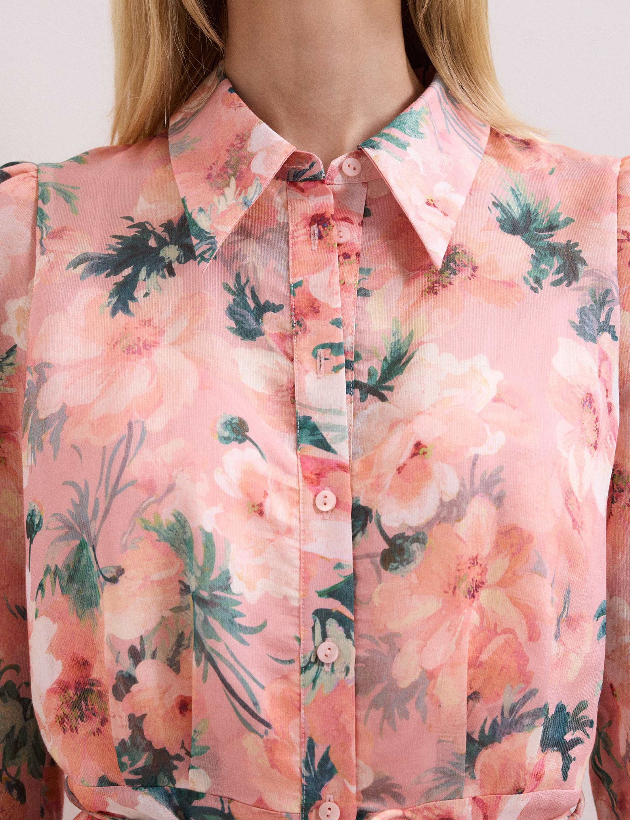 Floral Tie Waist Midi Shirt Dress 5 of 7