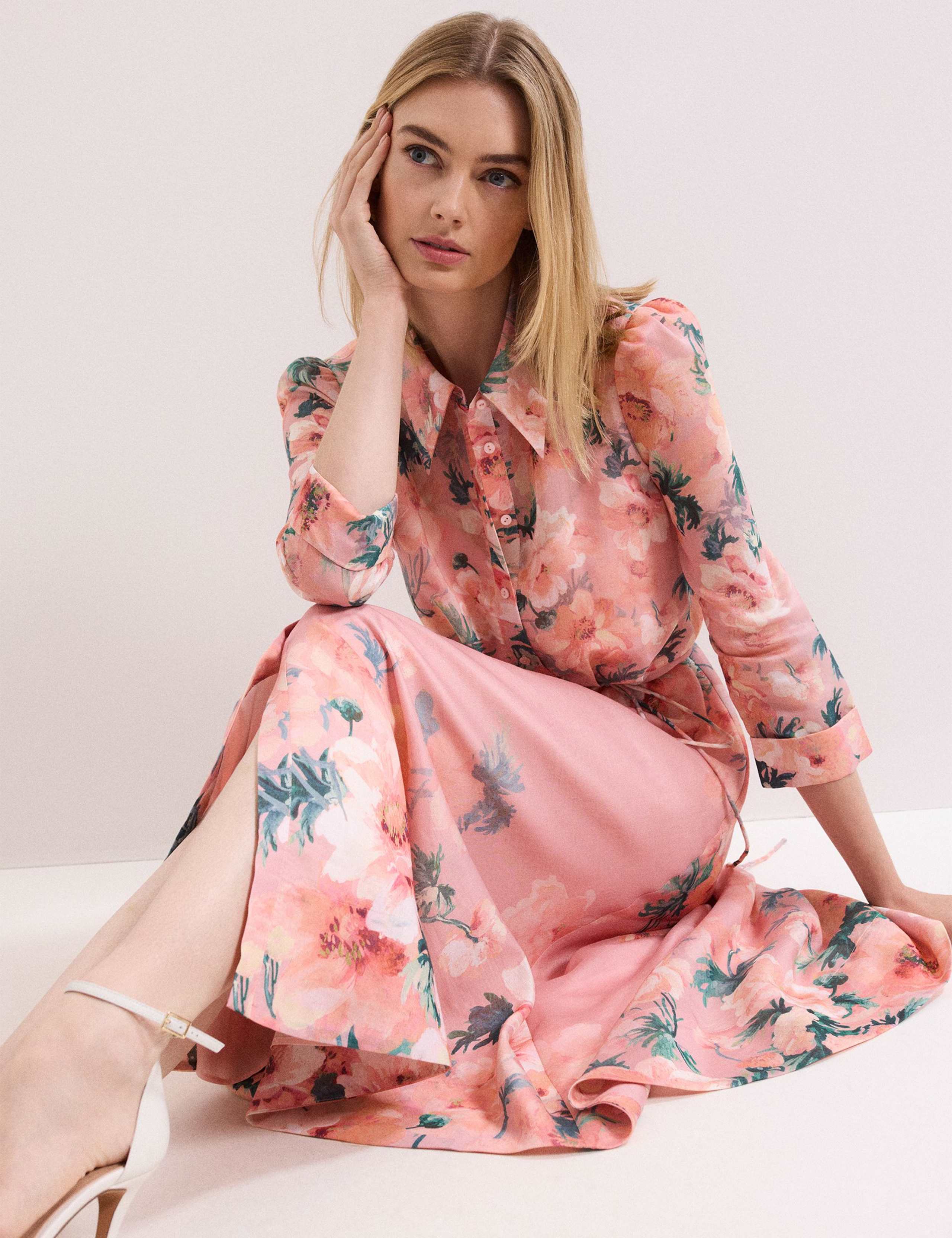 Floral Tie Waist Midi Shirt Dress 7 of 7