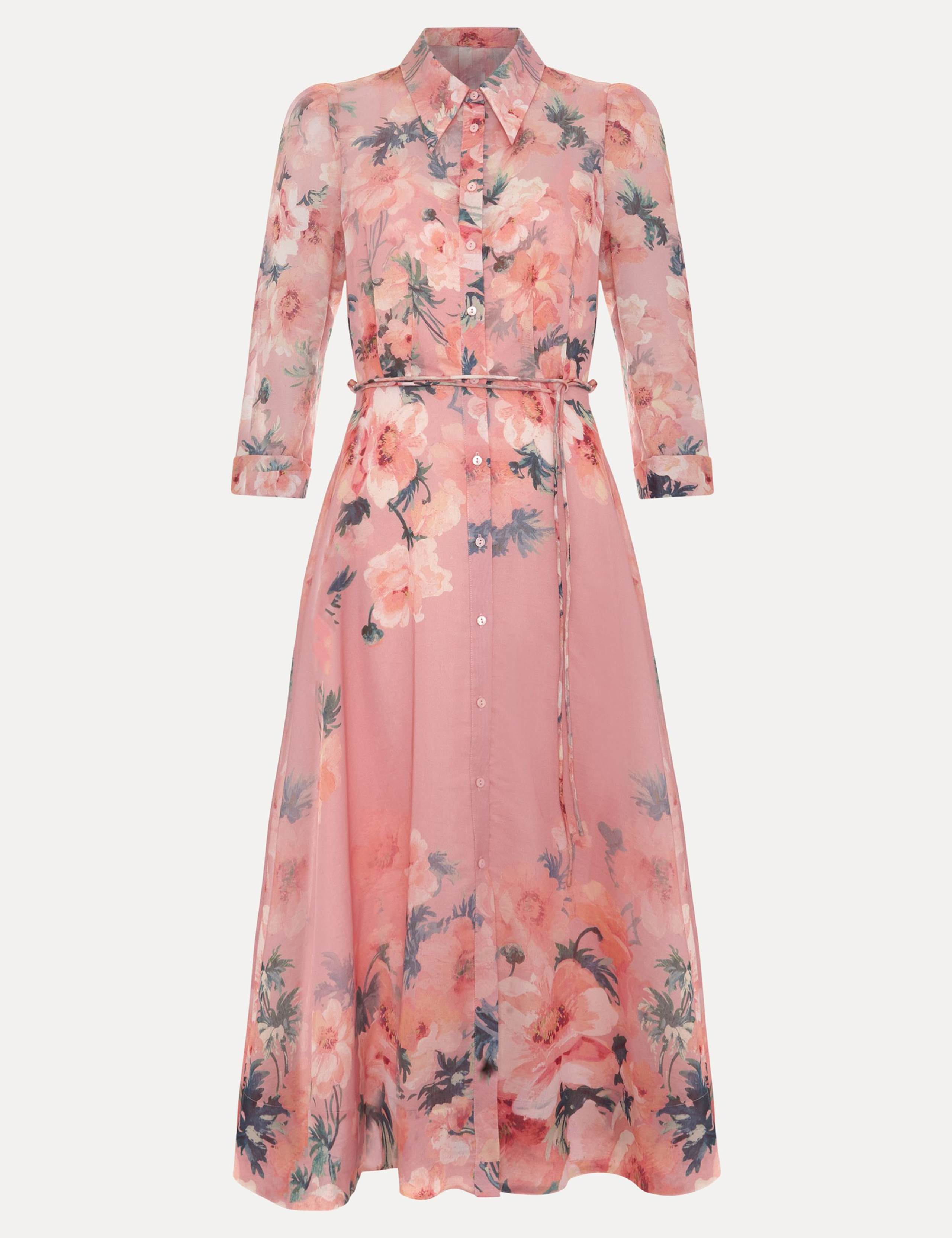 Floral Tie Waist Midi Shirt Dress 2 of 7