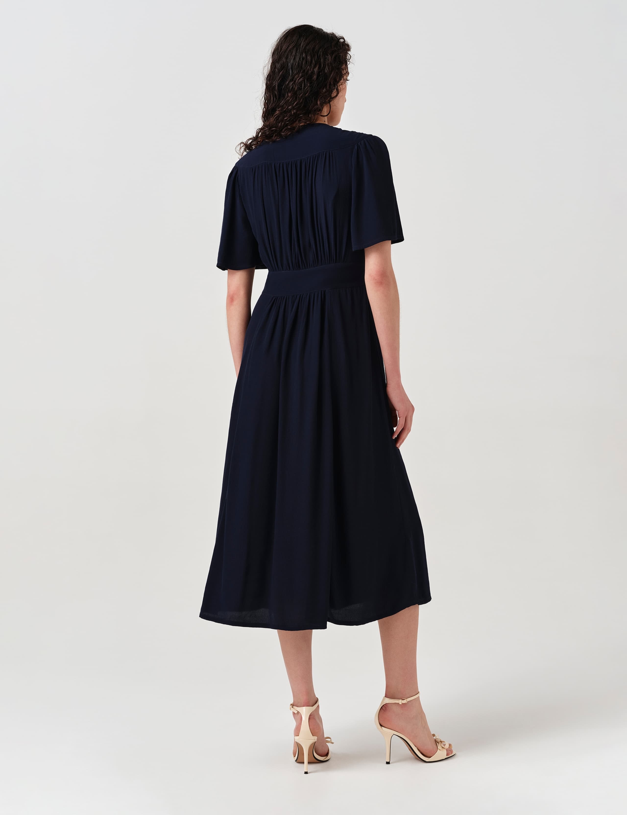 Crepe V-Neck Angel Sleeve Midi Tea Dress 3 of 6