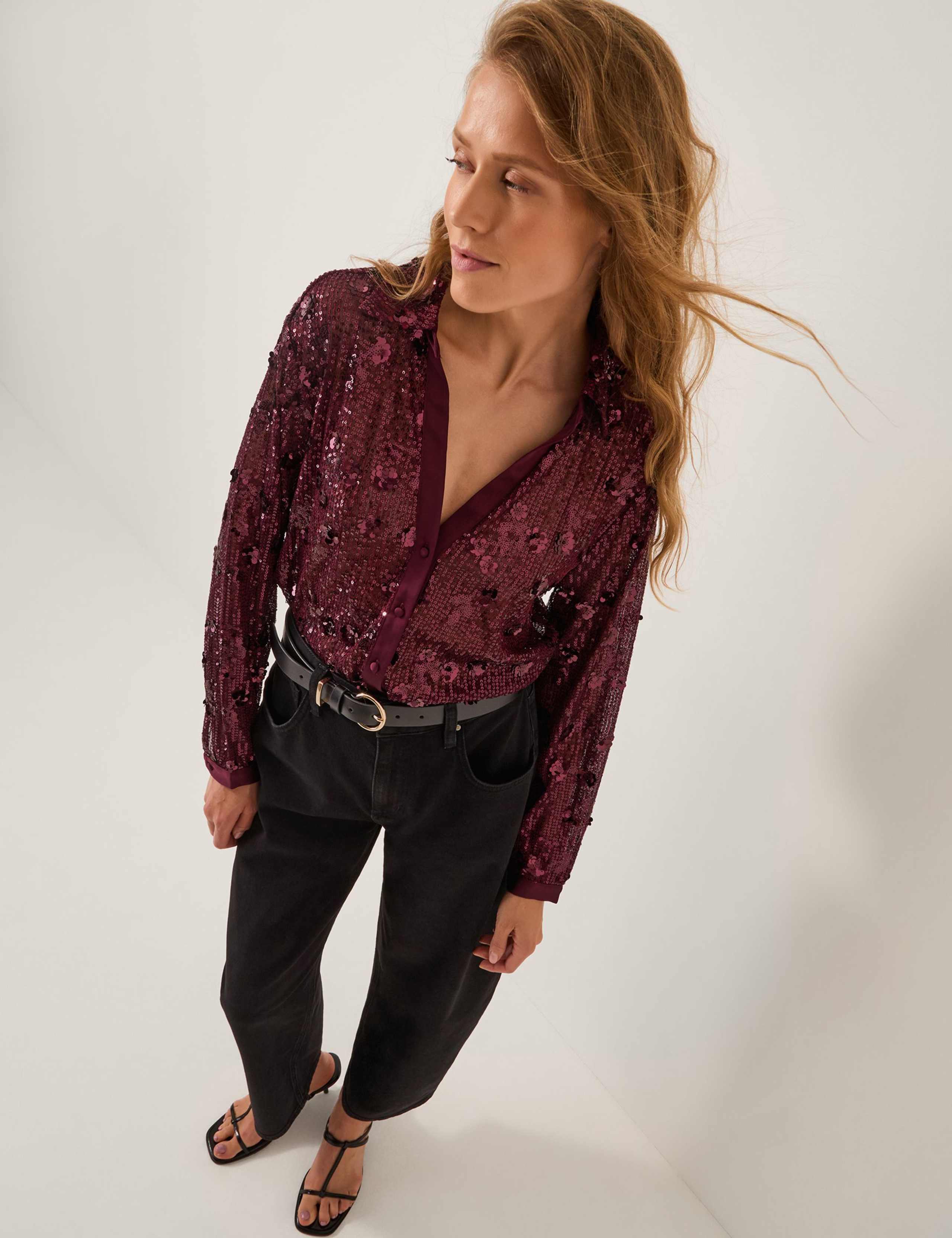 Sequin Collared V-Neck Shirt 2 of 4
