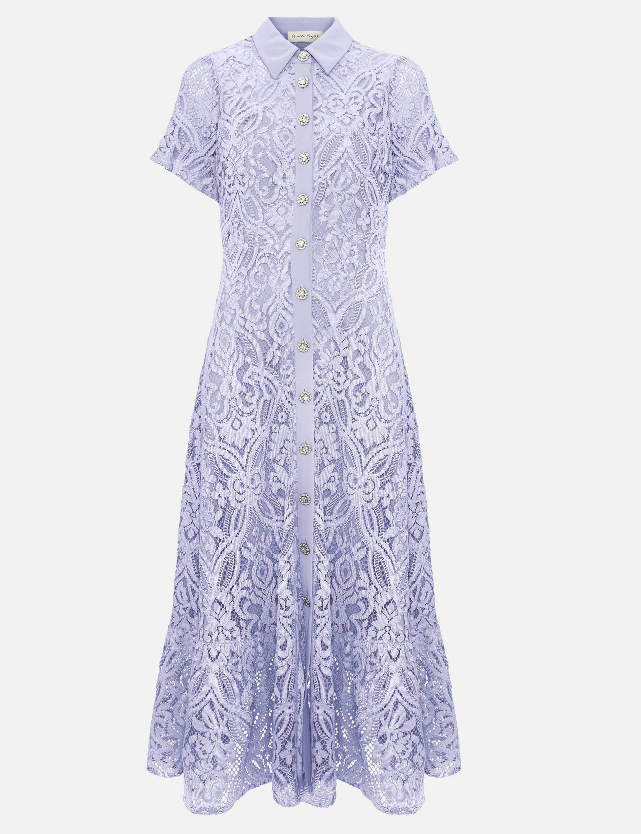 Lace Collared Midi Shirt Dress 2 of 6