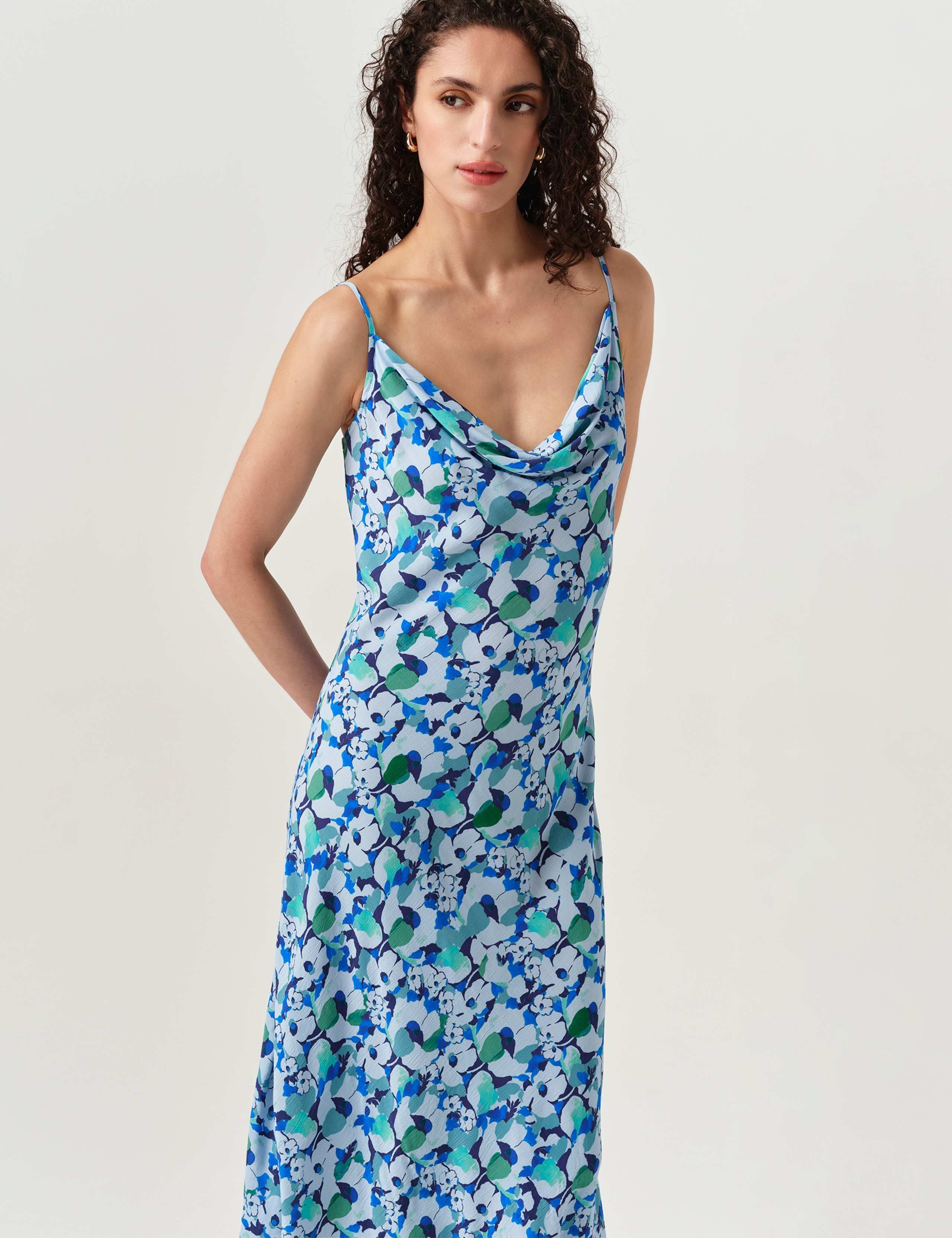 Crepe Floral Cowl Neck Midi Slip Dress 5 of 7