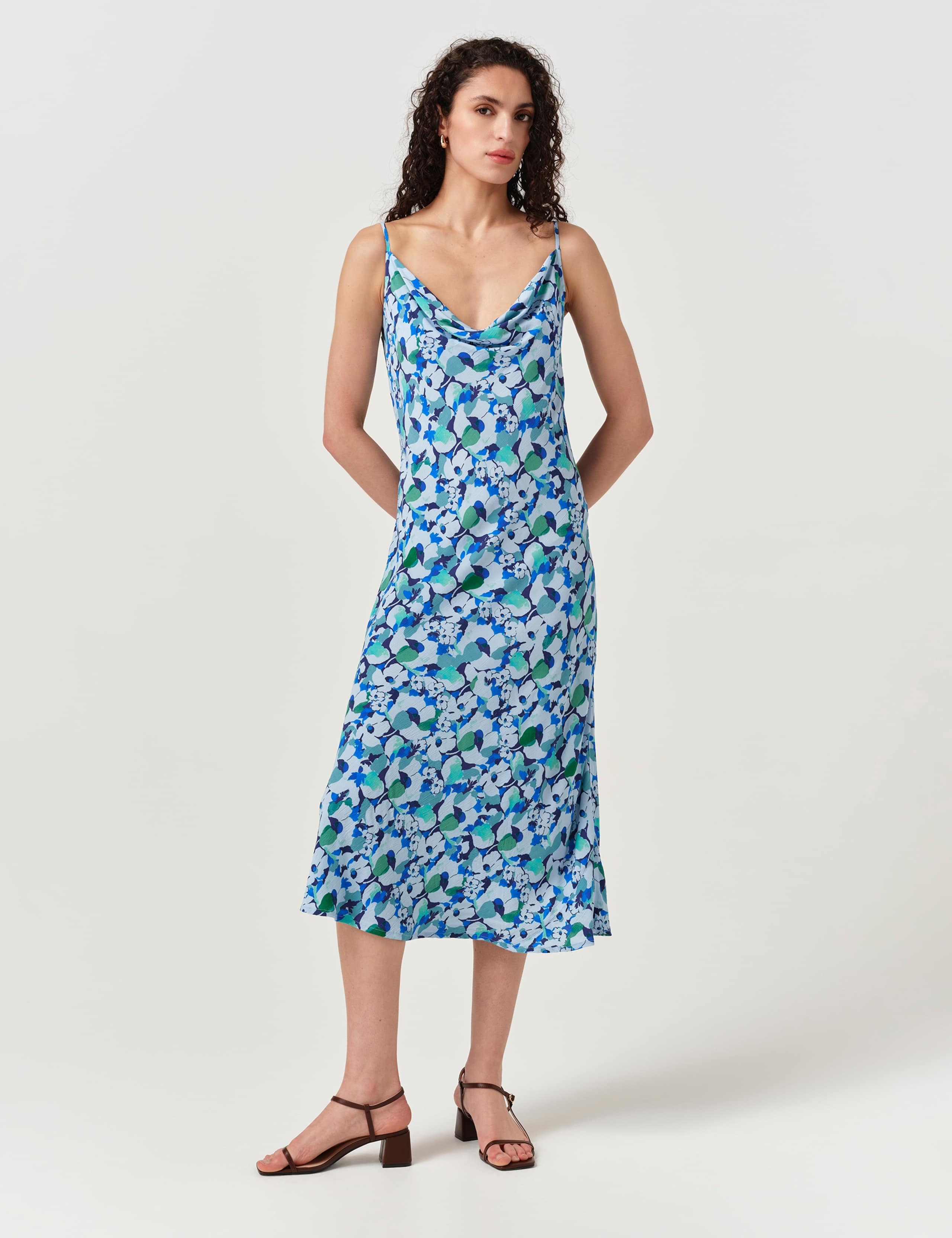 Crepe Floral Cowl Neck Midi Slip Dress 7 of 7