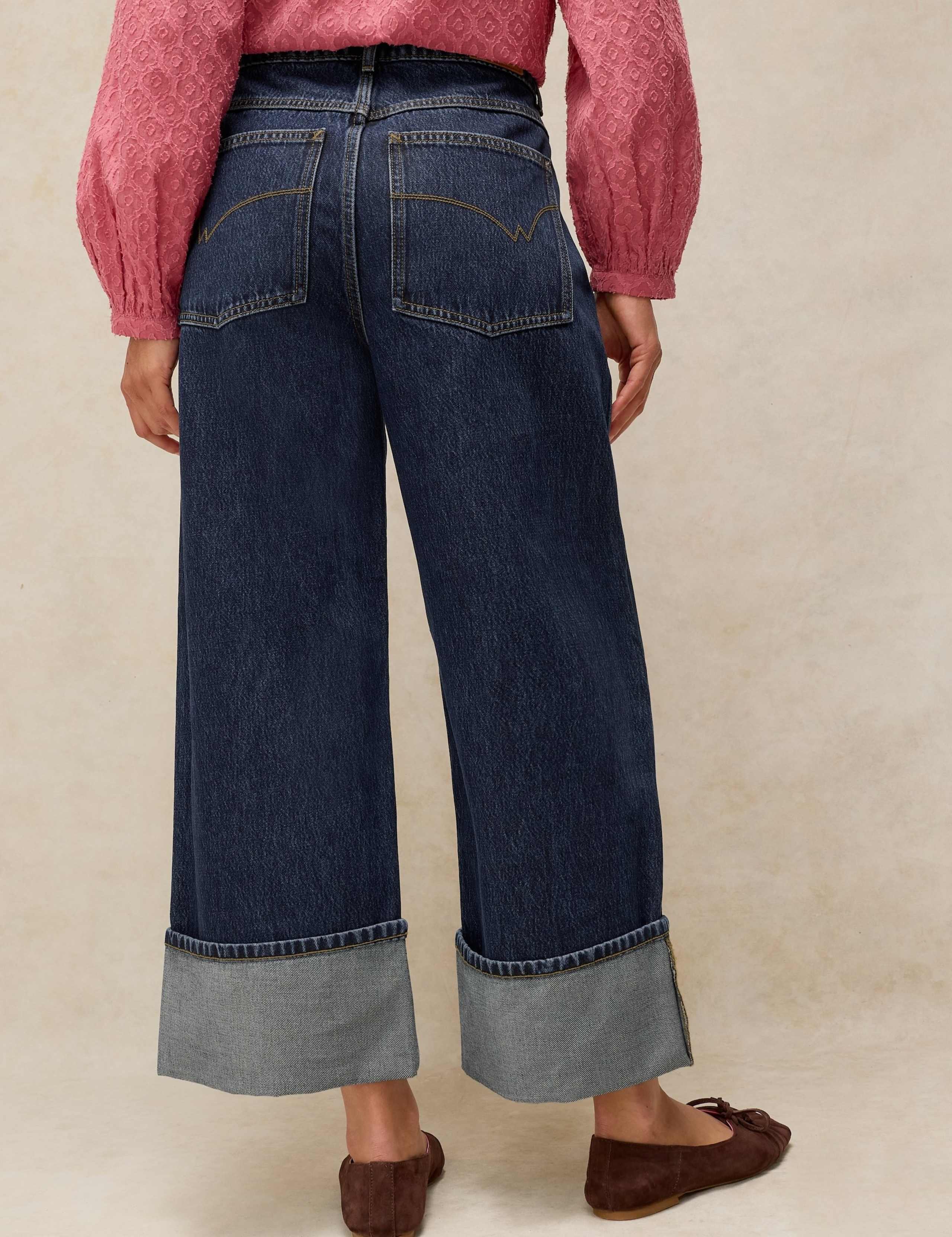 Mid Rise Wide Straight Leg Turn Up Jeans 3 of 6
