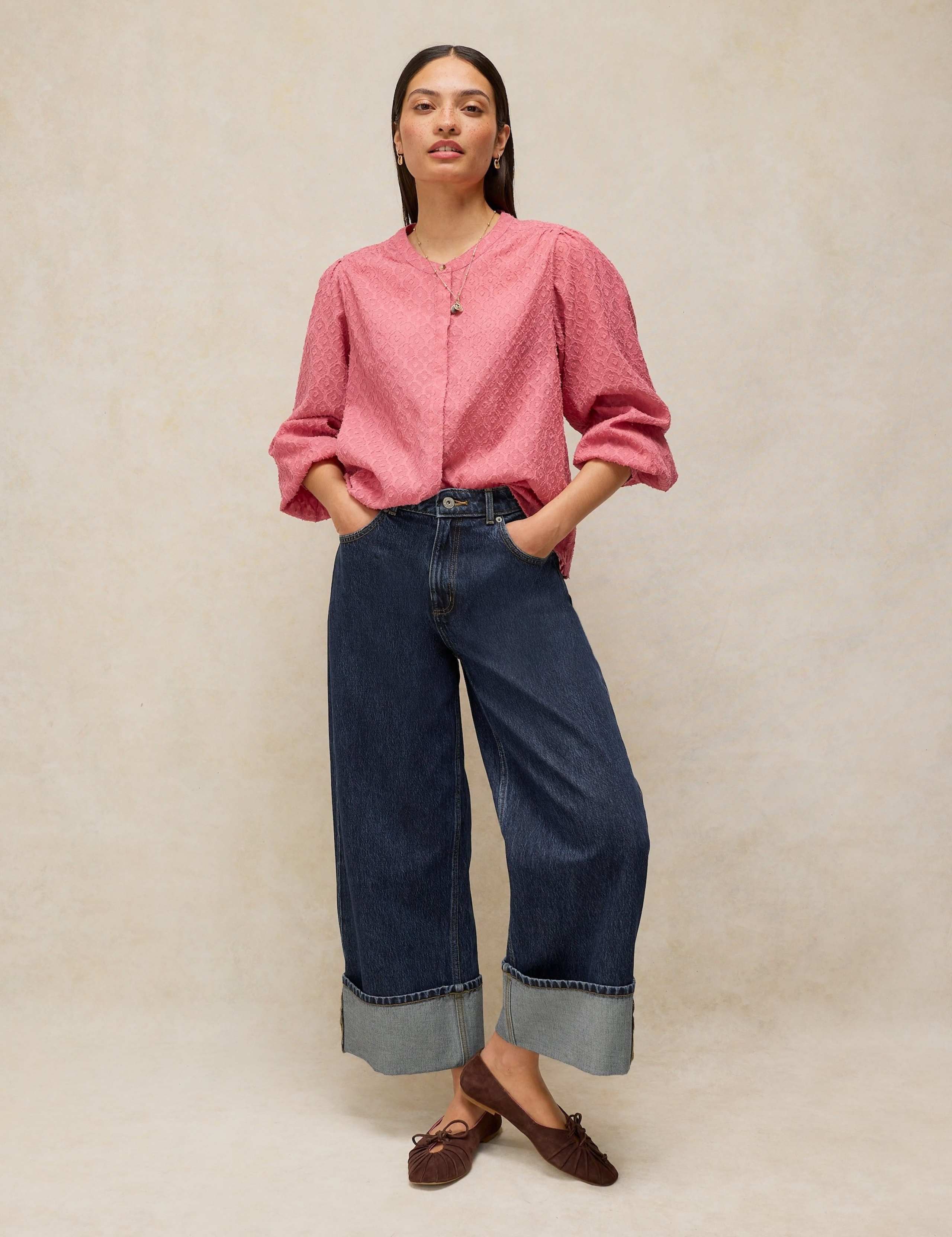 Mid Rise Wide Straight Leg Turn Up Jeans 4 of 6