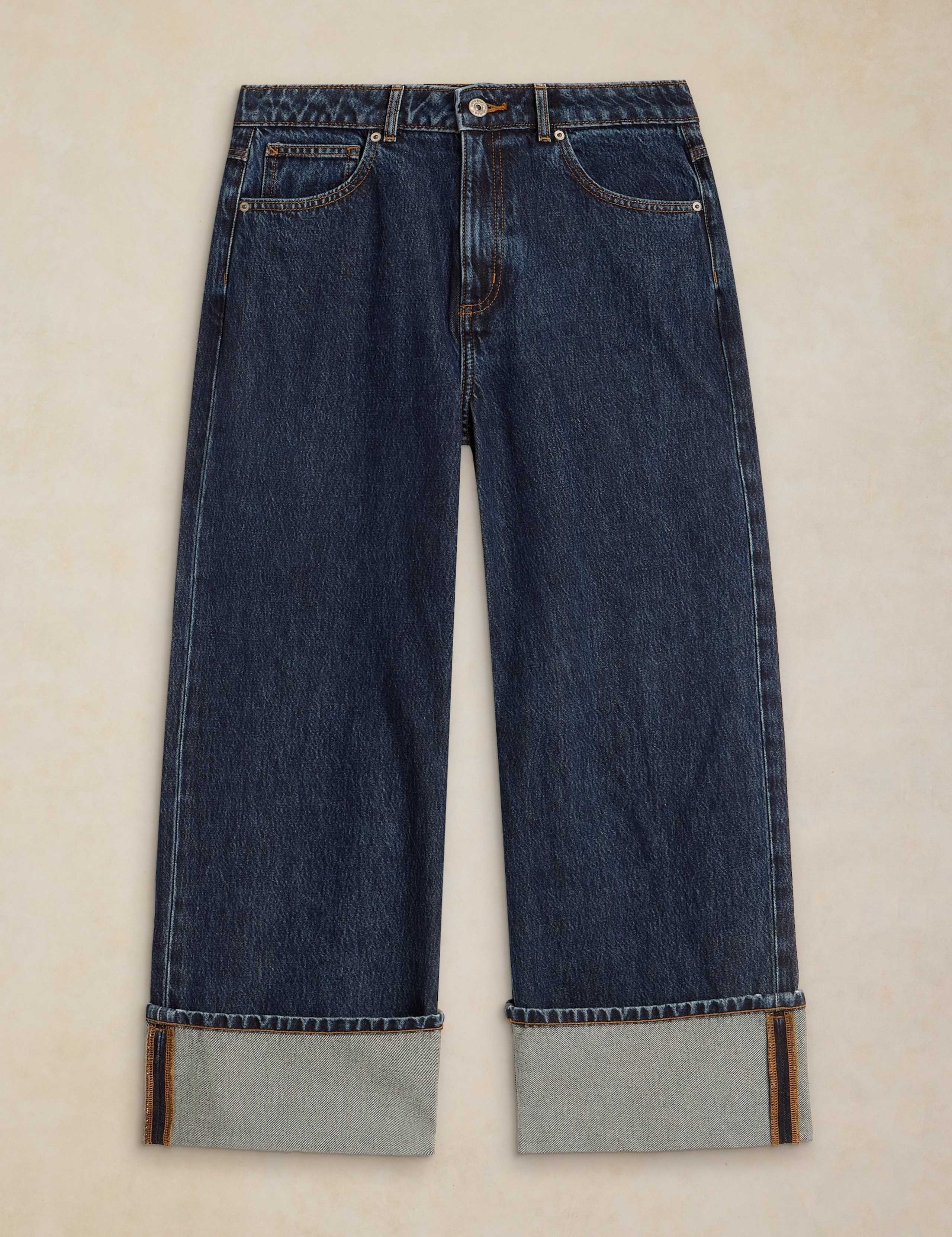 Mid Rise Wide Straight Leg Turn Up Jeans 2 of 6