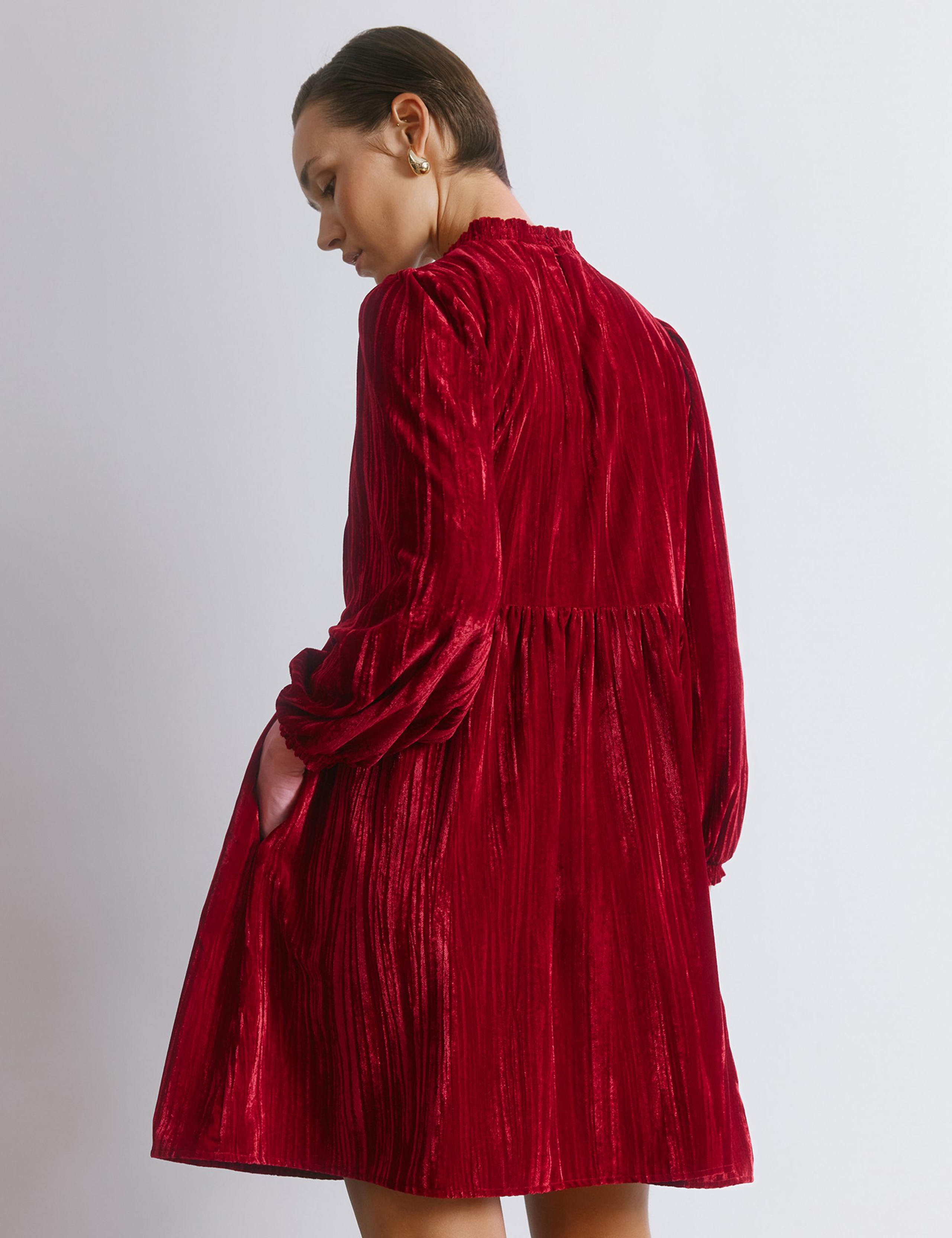 Crushed Velvet High Neck Mini Skater Dress 3 of 5