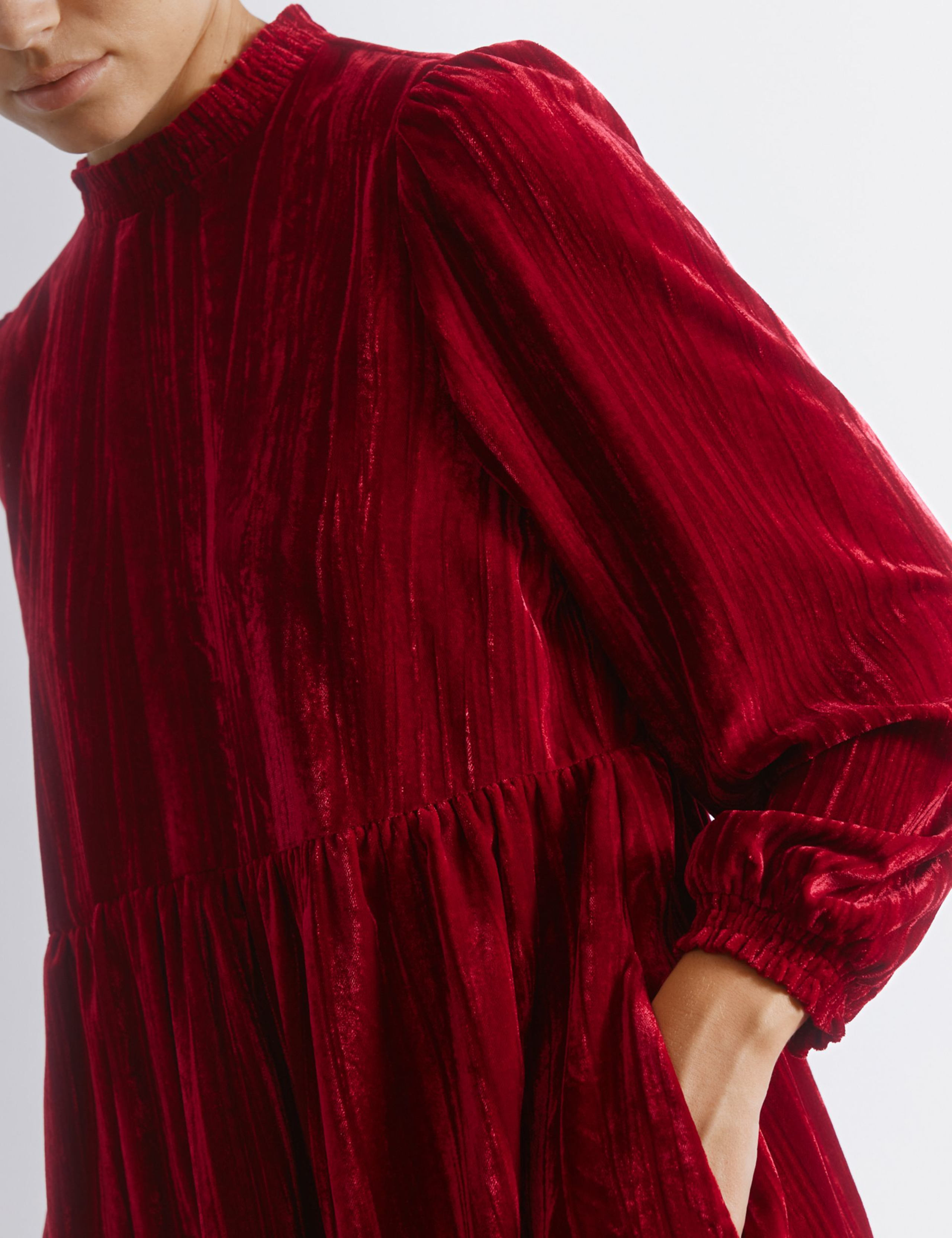 Crushed Velvet High Neck Mini Skater Dress 4 of 5