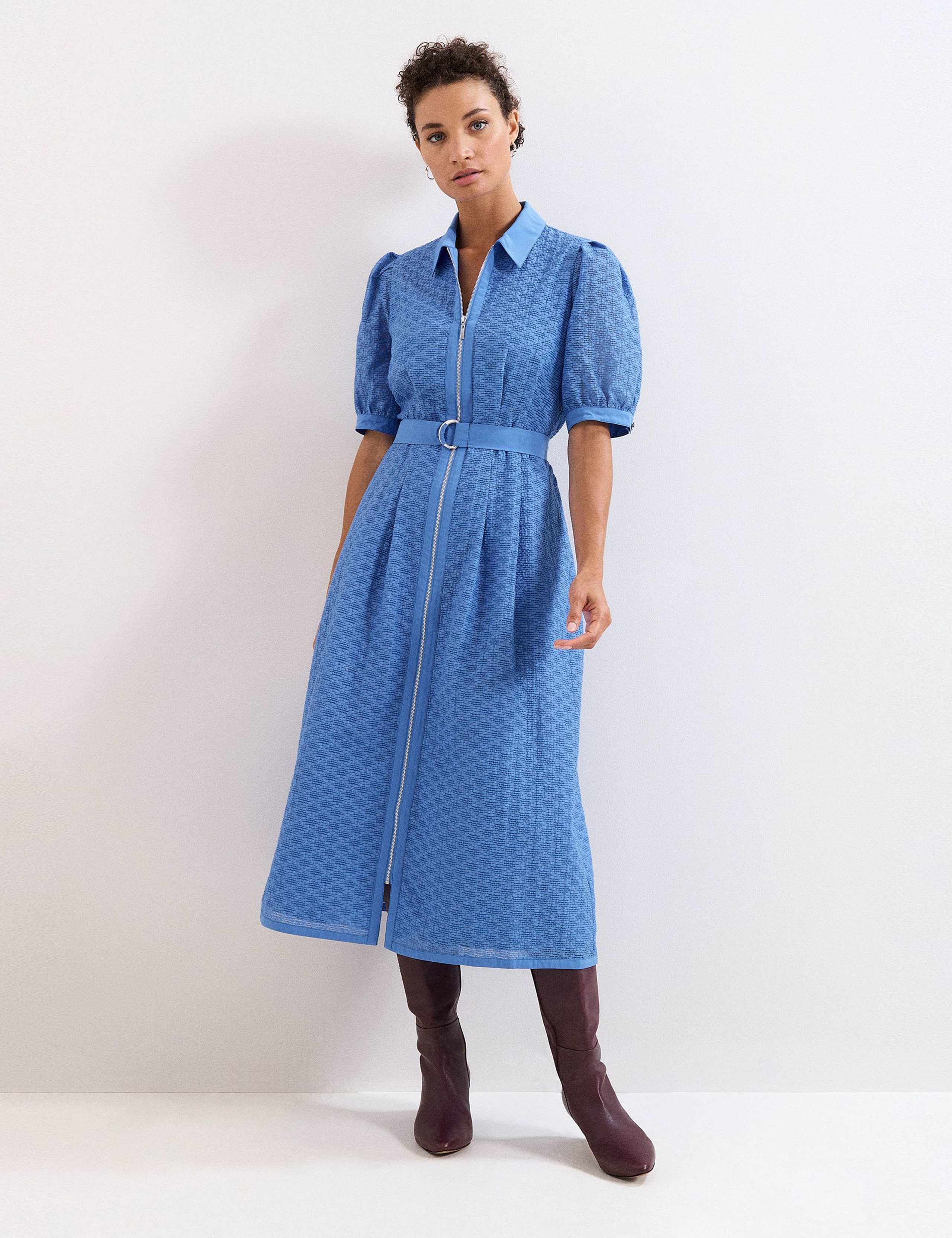 Cotton Rich Textured Midi Shirt Dress 1 of 7