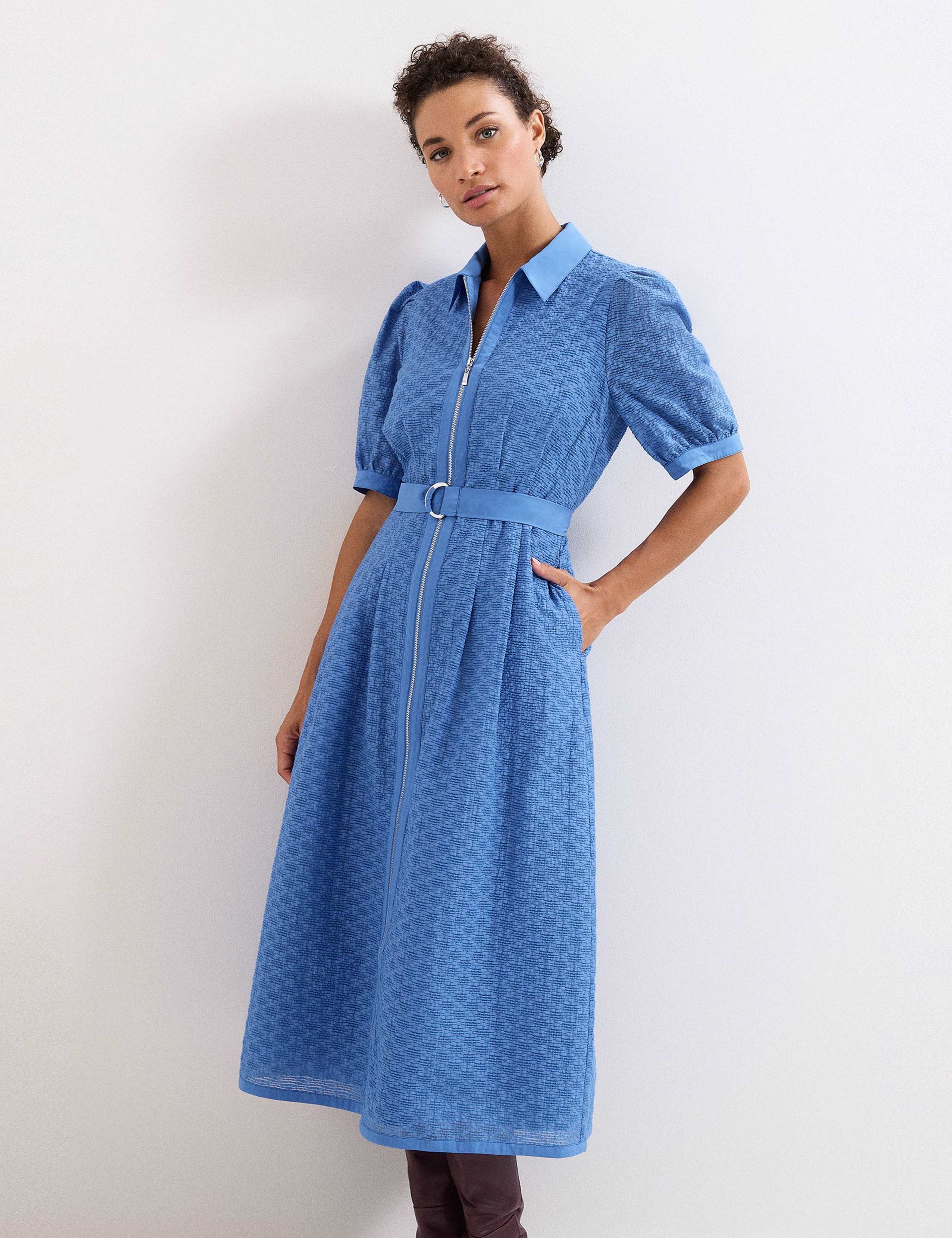 Cotton Rich Textured Midi Shirt Dress 3 of 7