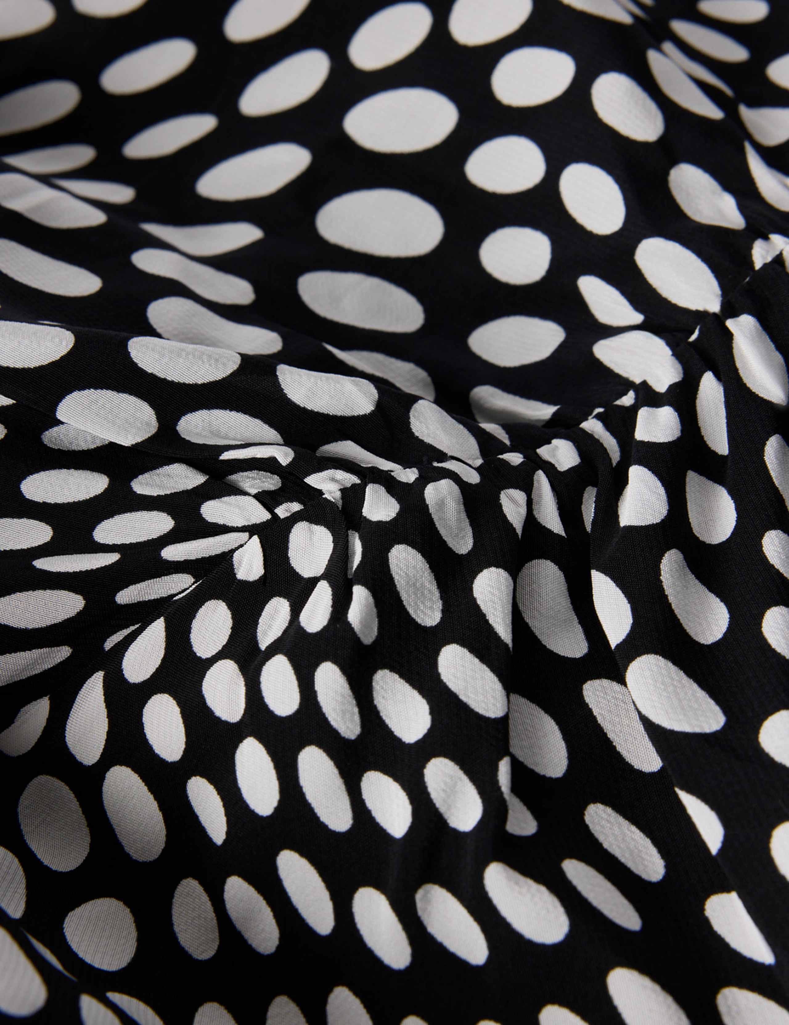 Polka Dot V-Neck Scarf Neck Midi Column Dress 4 of 7