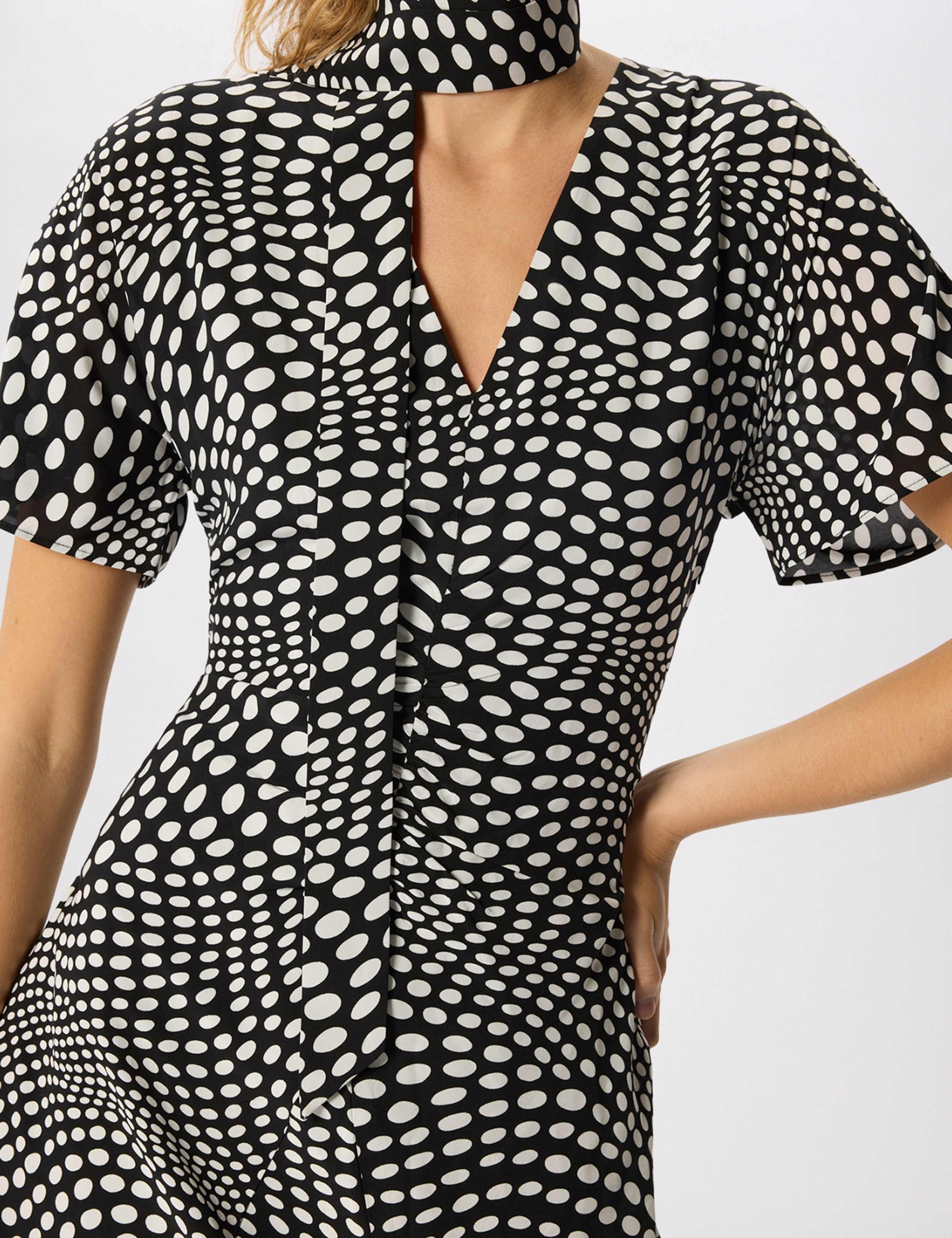 Polka Dot V-Neck Scarf Neck Midi Column Dress 5 of 7