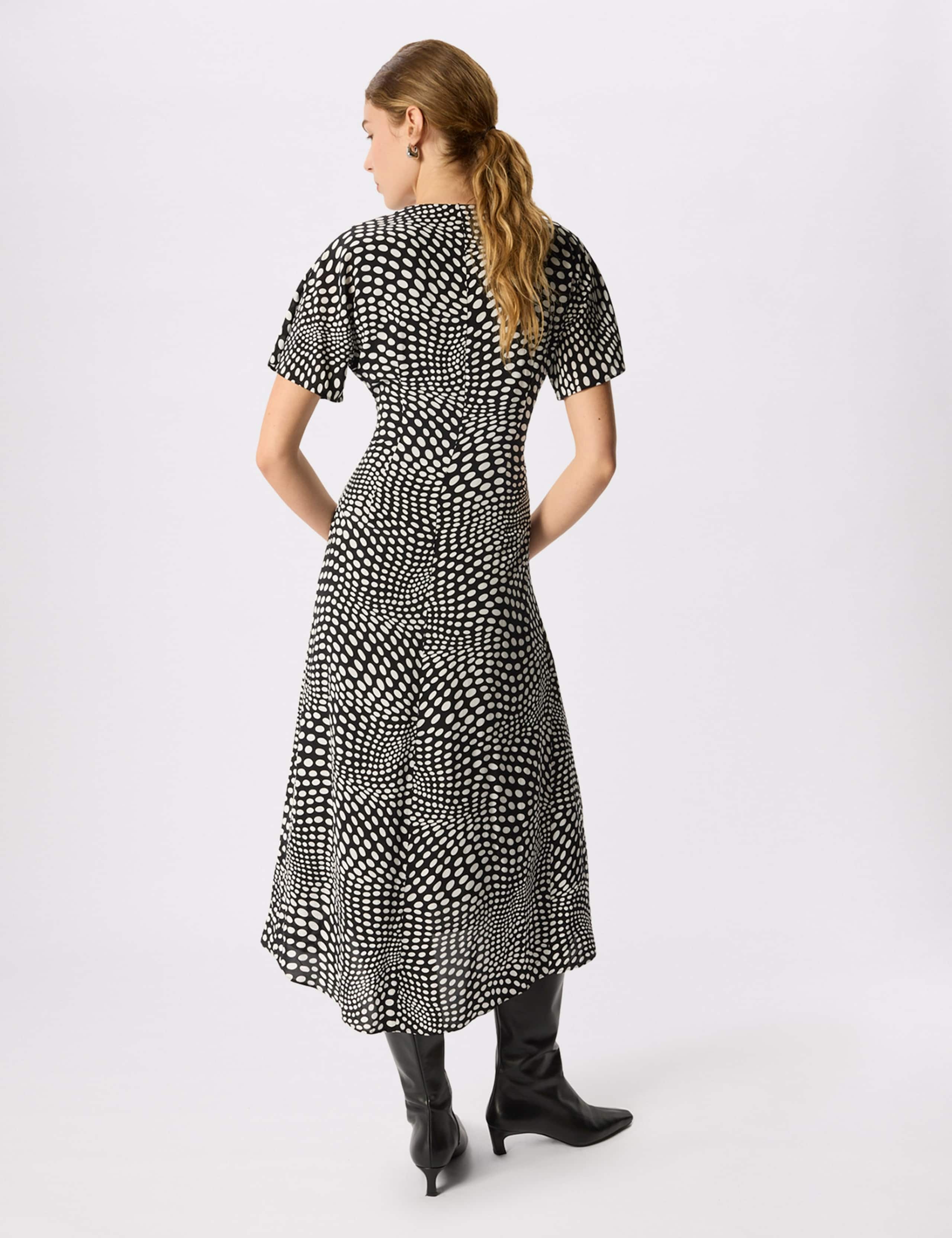 Polka Dot V-Neck Scarf Neck Midi Column Dress 7 of 7