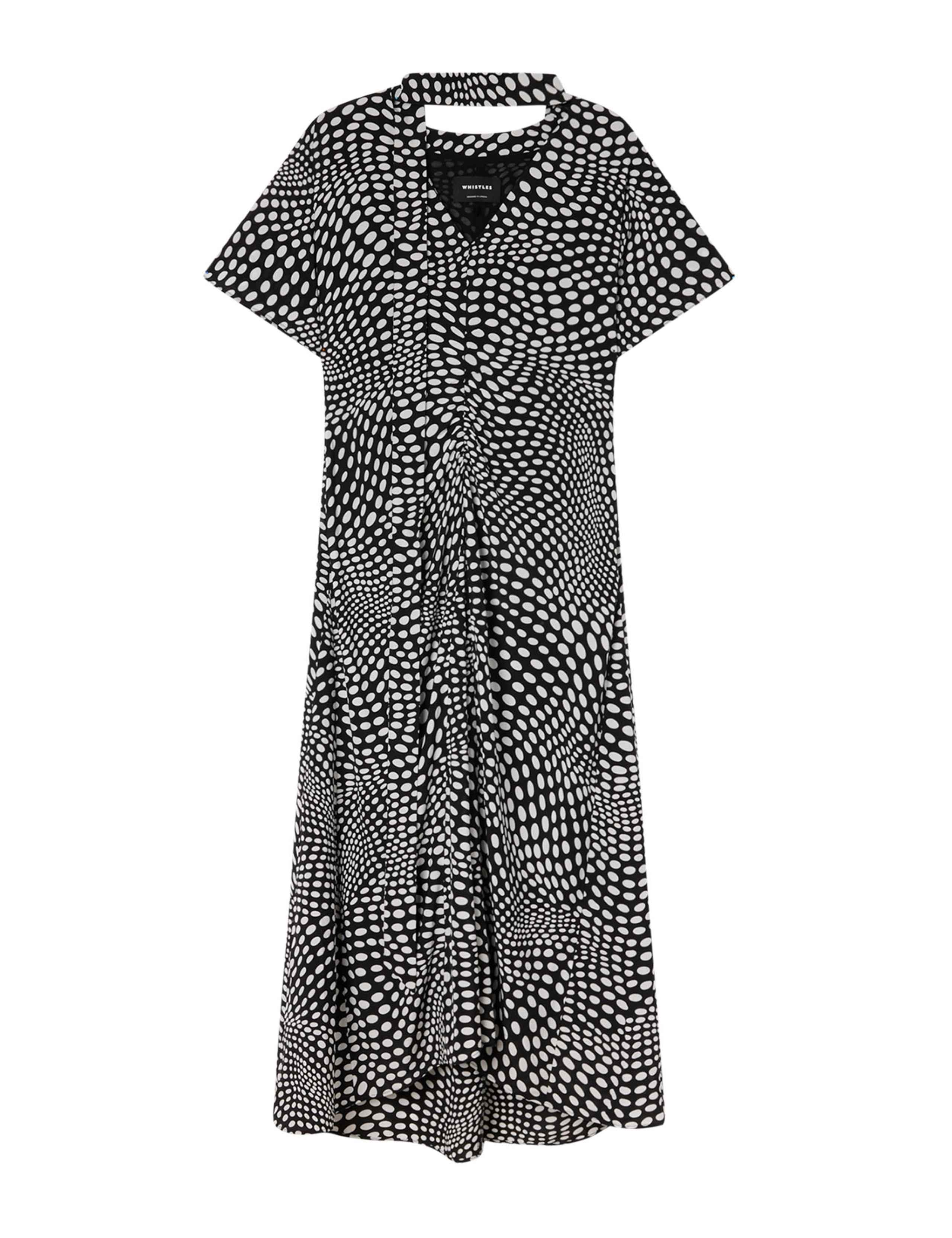 Polka Dot V-Neck Scarf Neck Midi Column Dress 2 of 7
