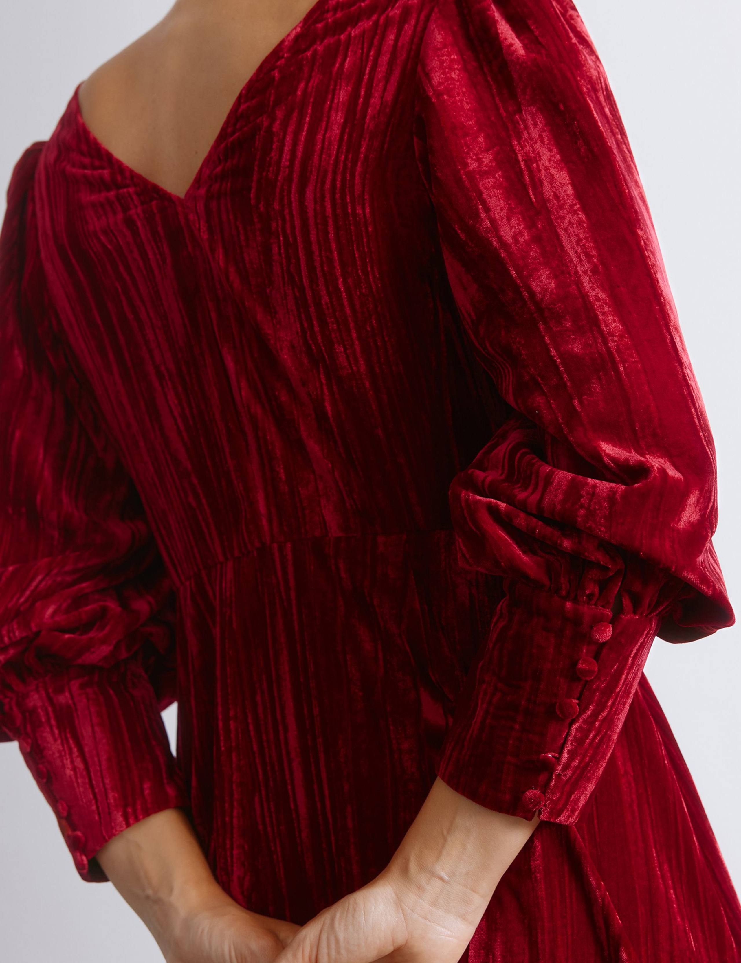 Crushed Velvet Round Neck Midi Waisted Dress 4 of 4
