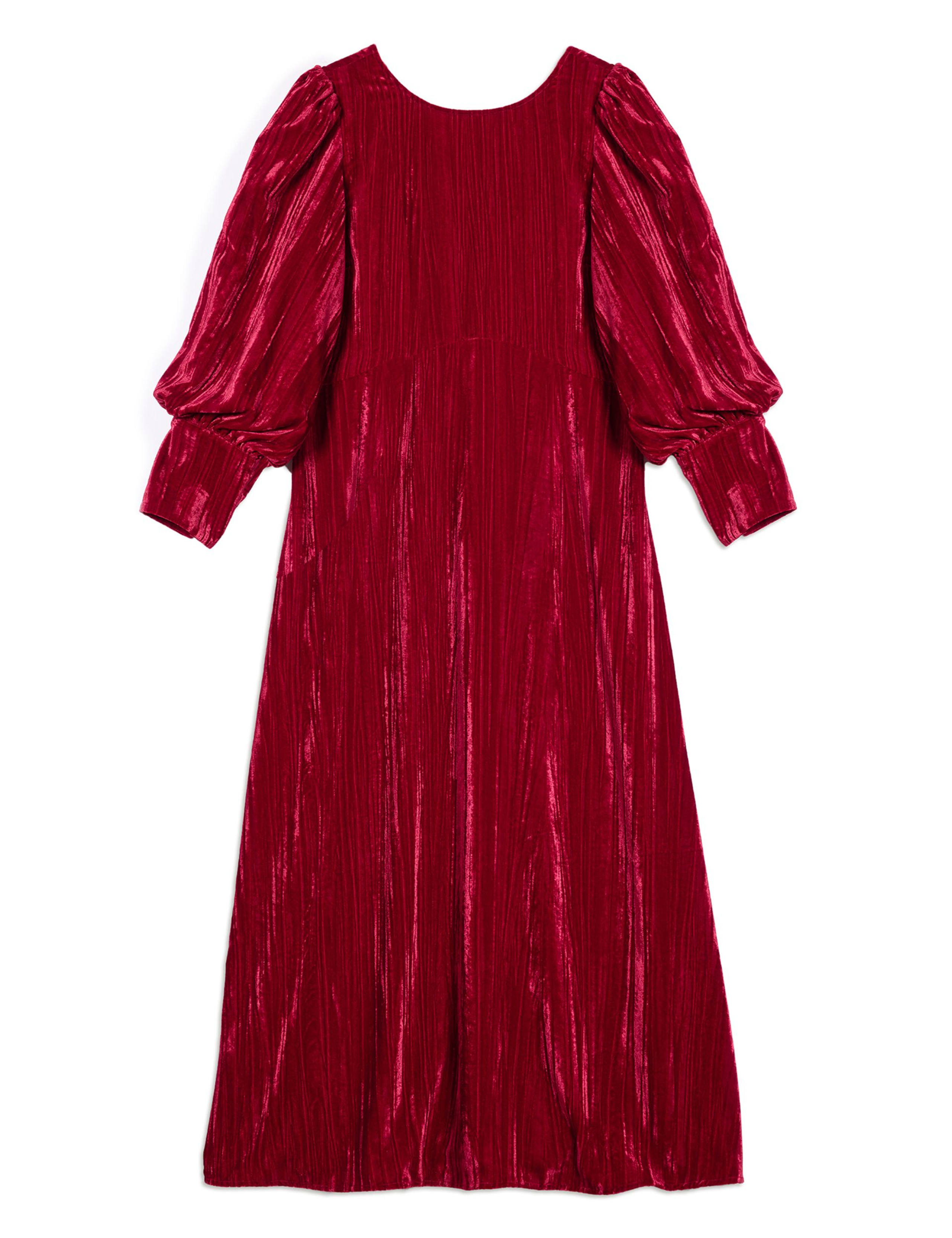 Crushed Velvet Round Neck Midi Waisted Dress 2 of 4