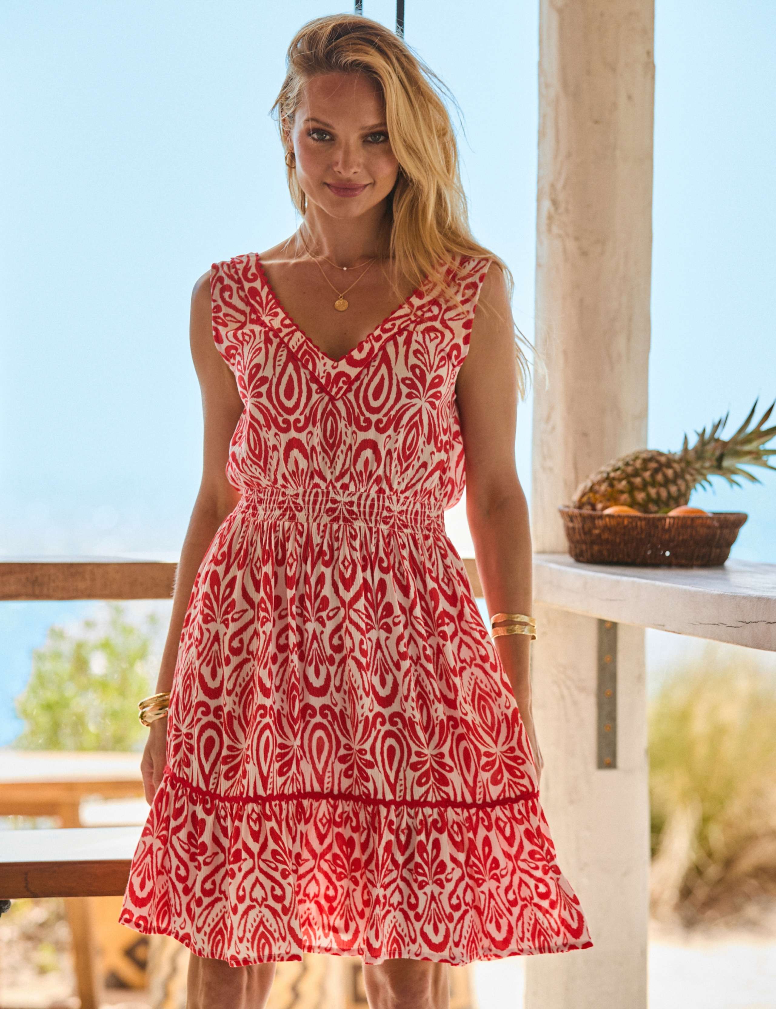 Paisley V-Neck Knee Length Tiered Dress 5 of 9