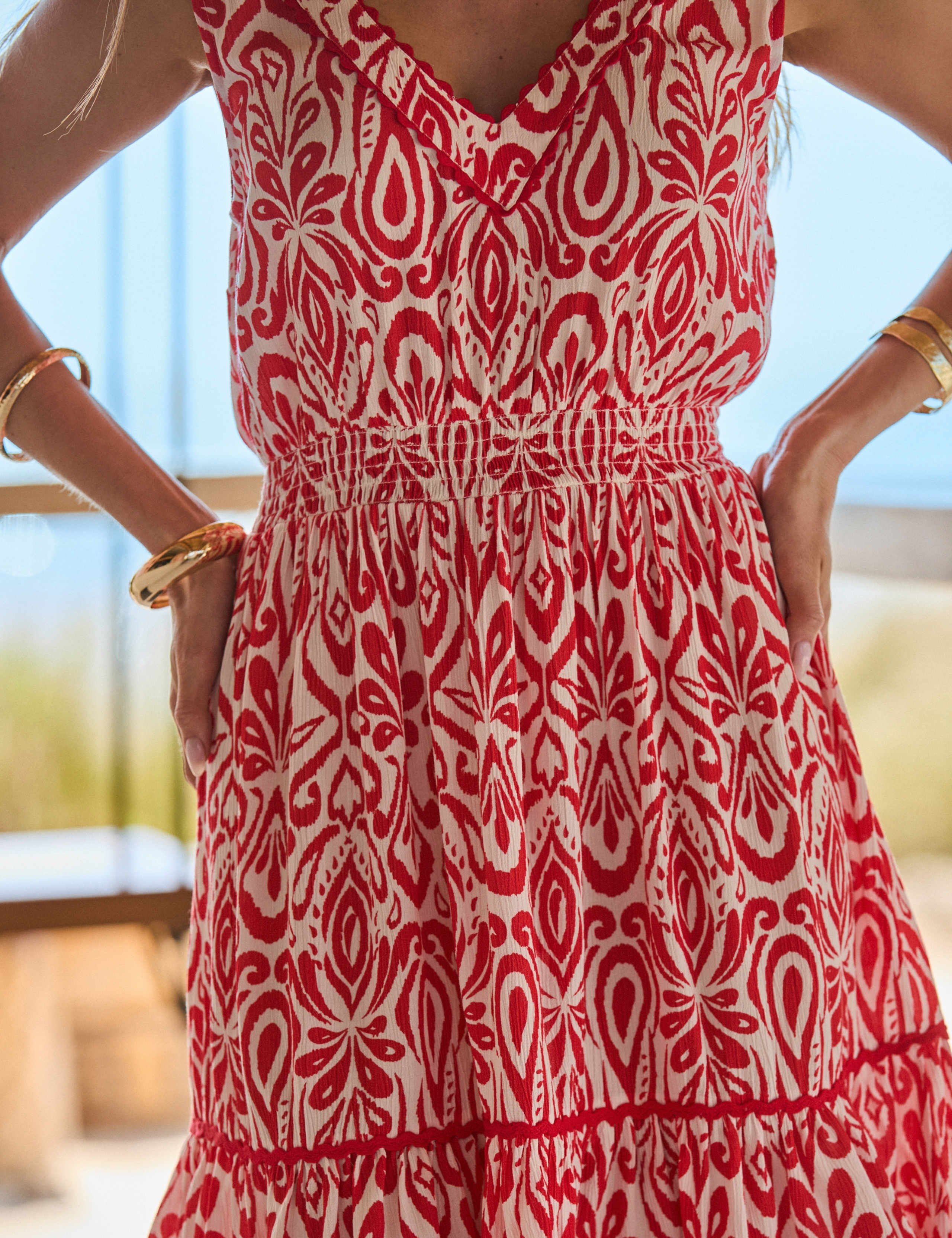 Paisley V-Neck Knee Length Tiered Dress 9 of 9