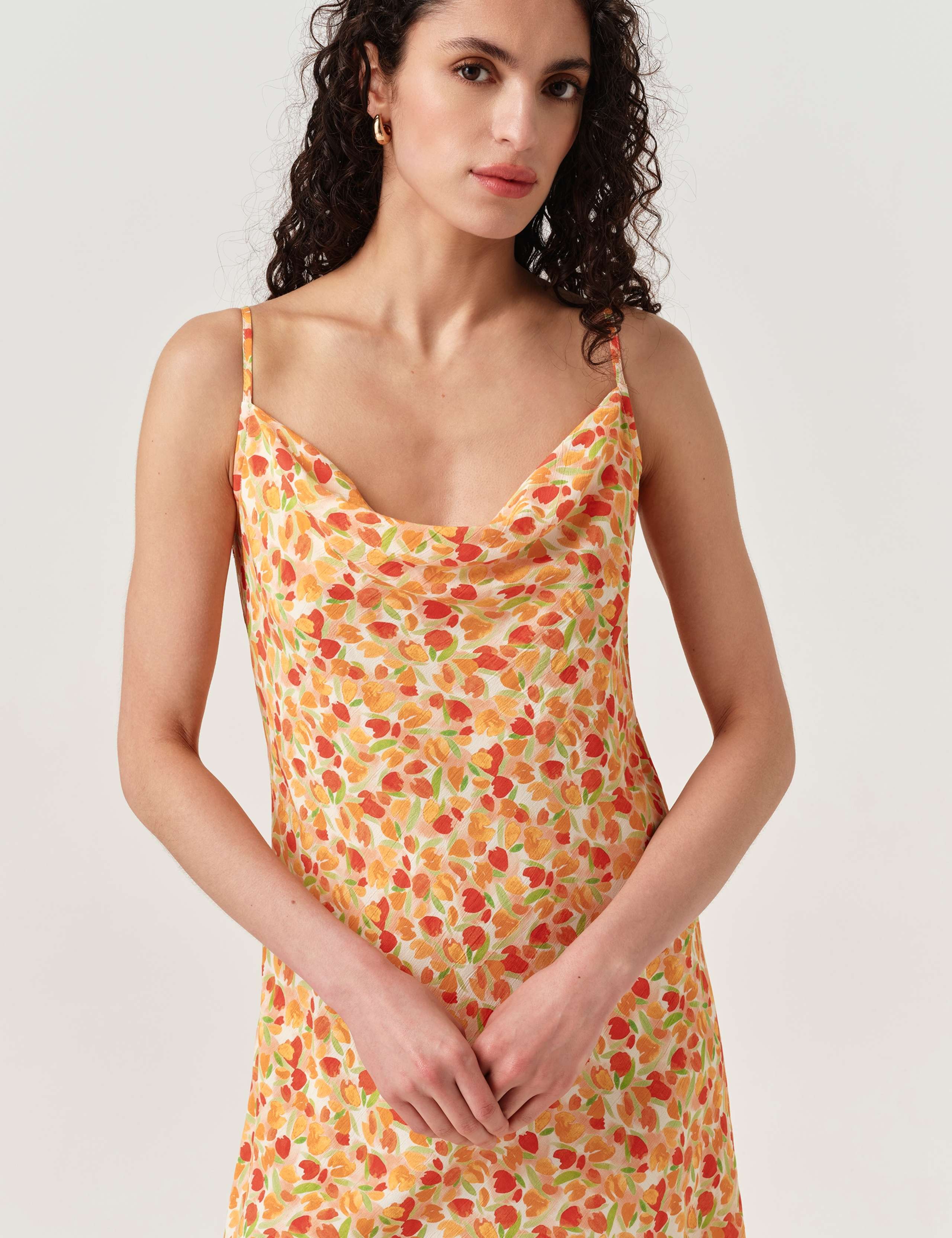 Crepe Floral Cowl Neck Midi Slip Dress 2 of 6