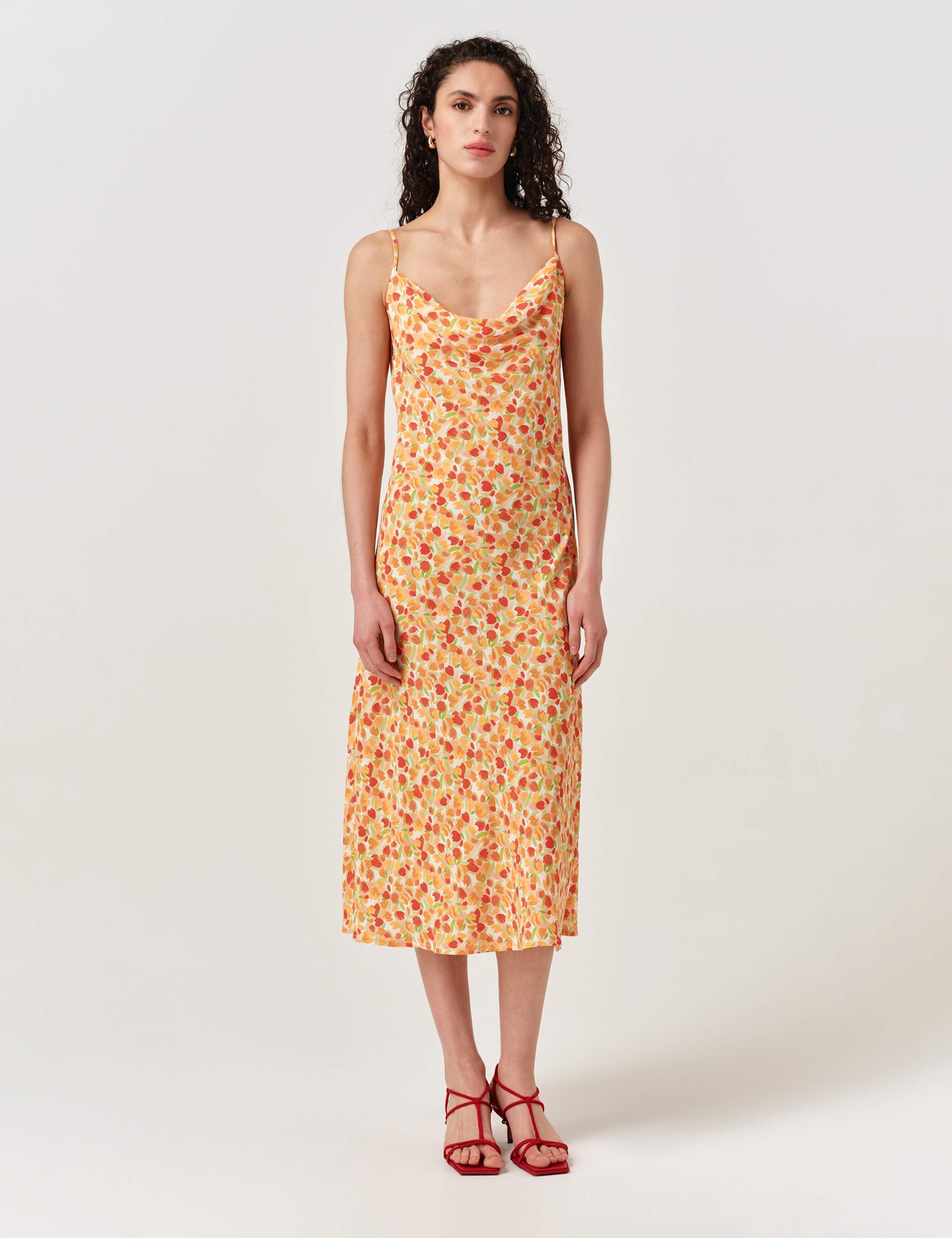 Crepe Floral Cowl Neck Midi Slip Dress 3 of 6