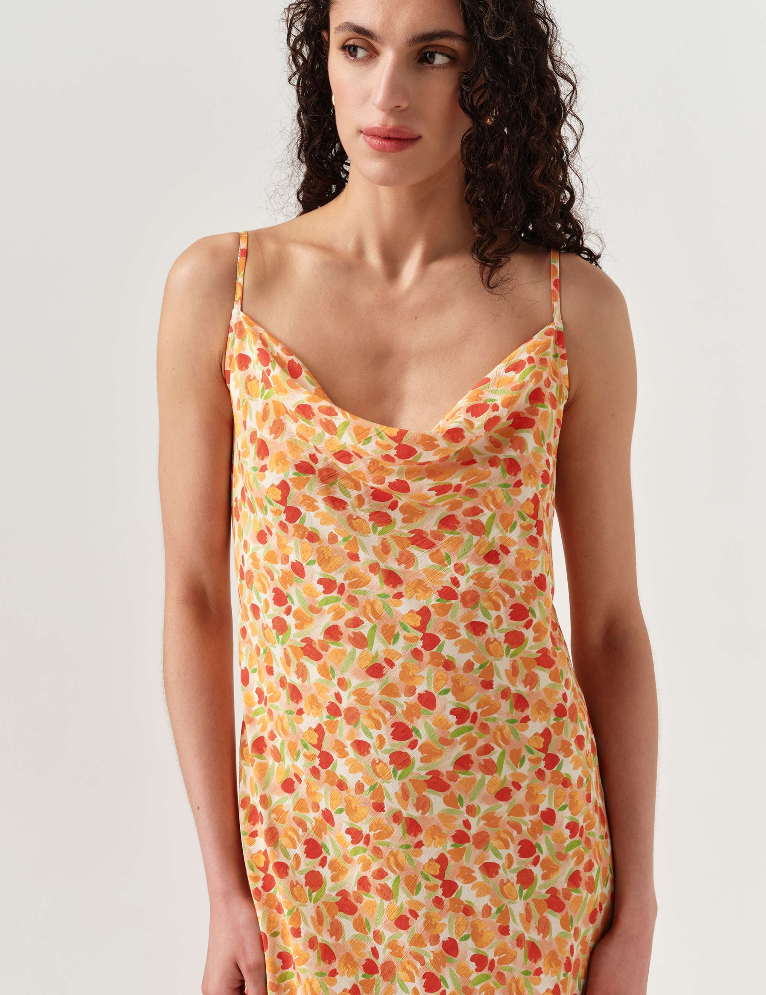Crepe Floral Cowl Neck Midi Slip Dress 4 of 6