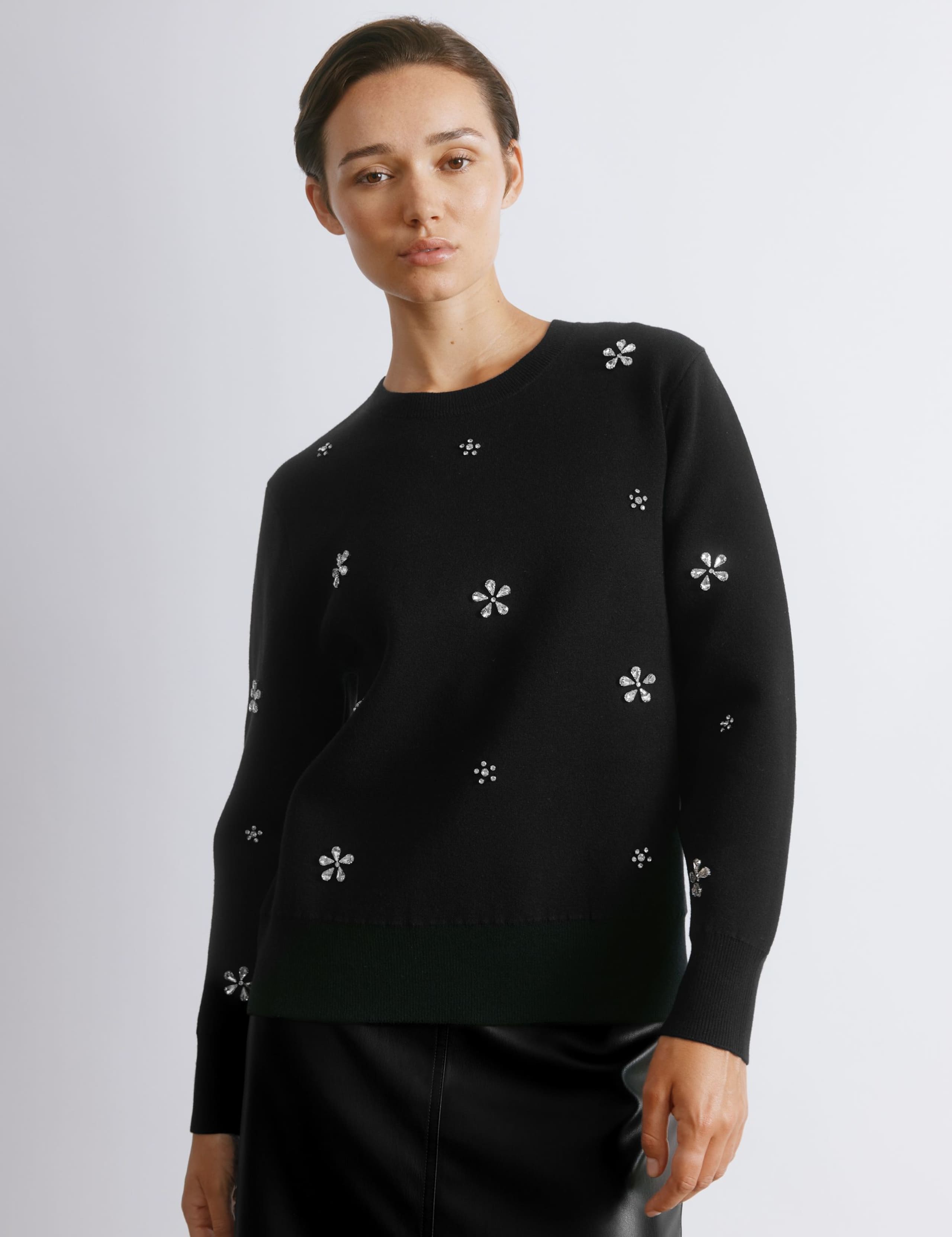 Embellished Crew Neck Jumper with Wool 1 of 4
