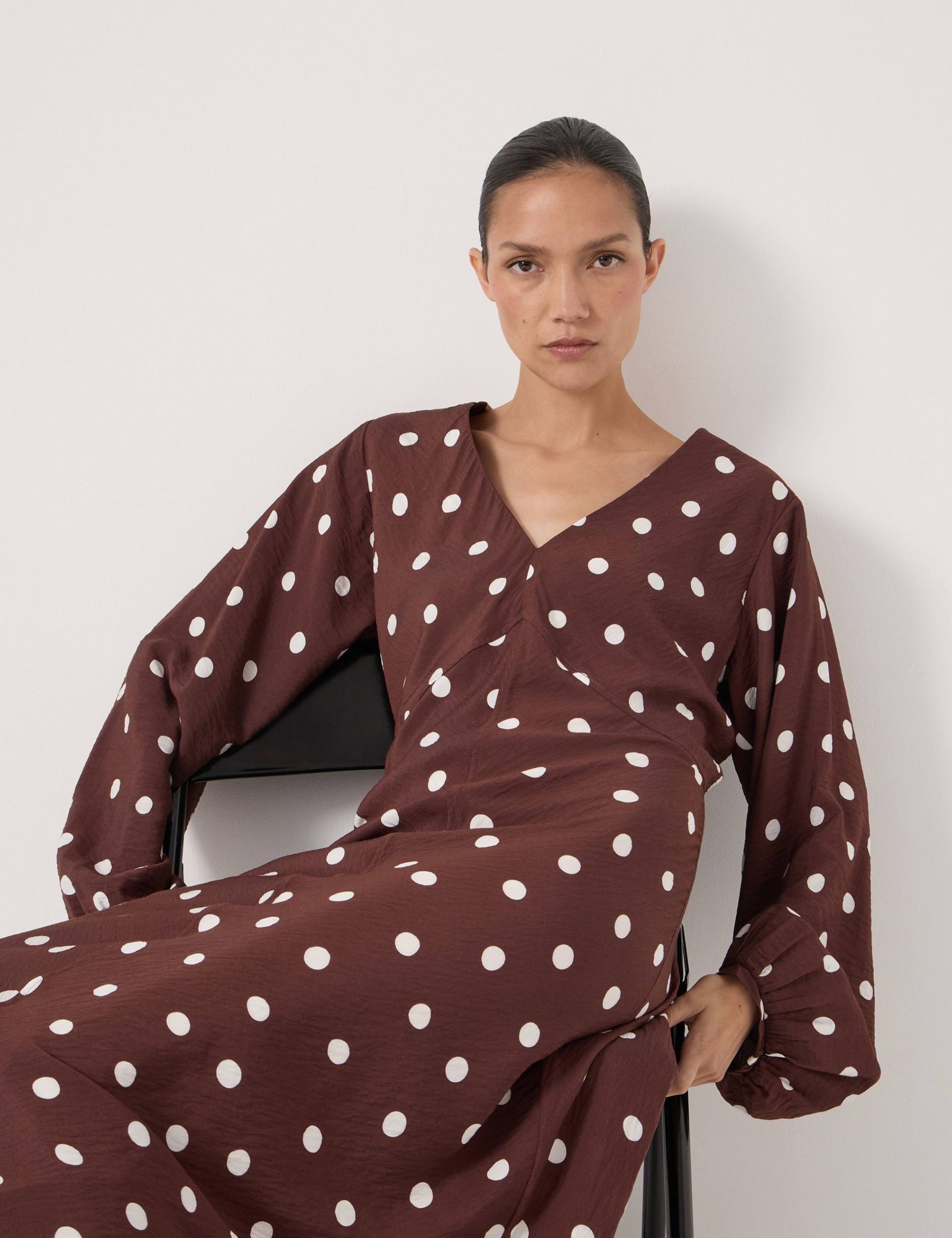 Polka Dot V-Neck Midi Waisted Dress 3 of 5