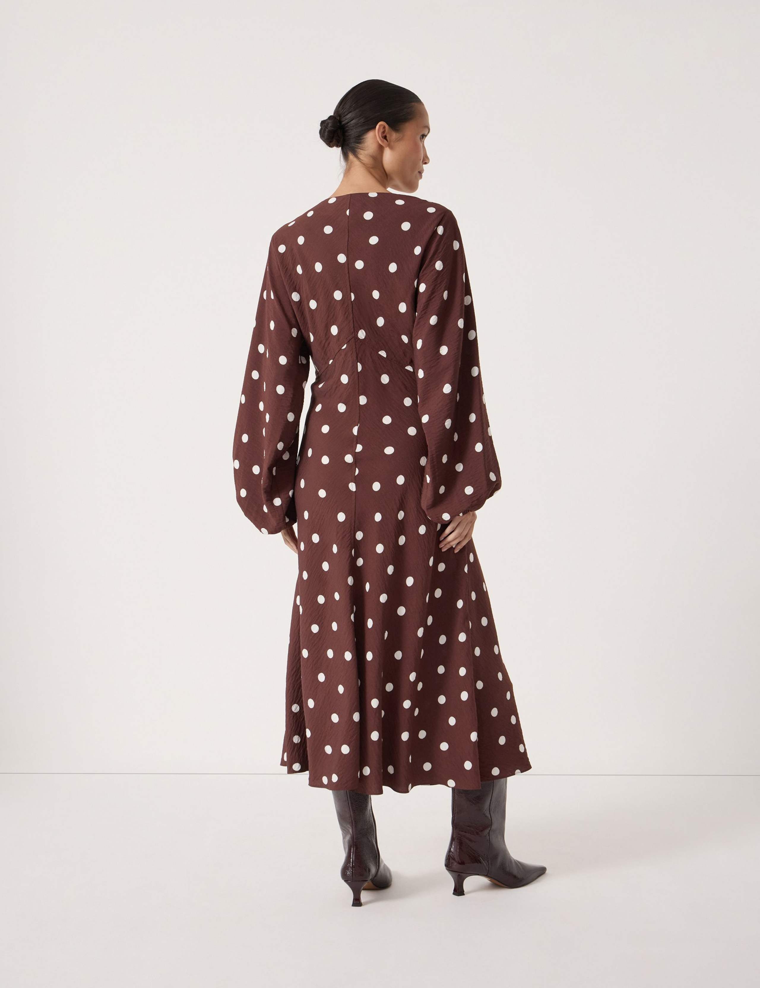 Polka Dot V-Neck Midi Waisted Dress 4 of 5