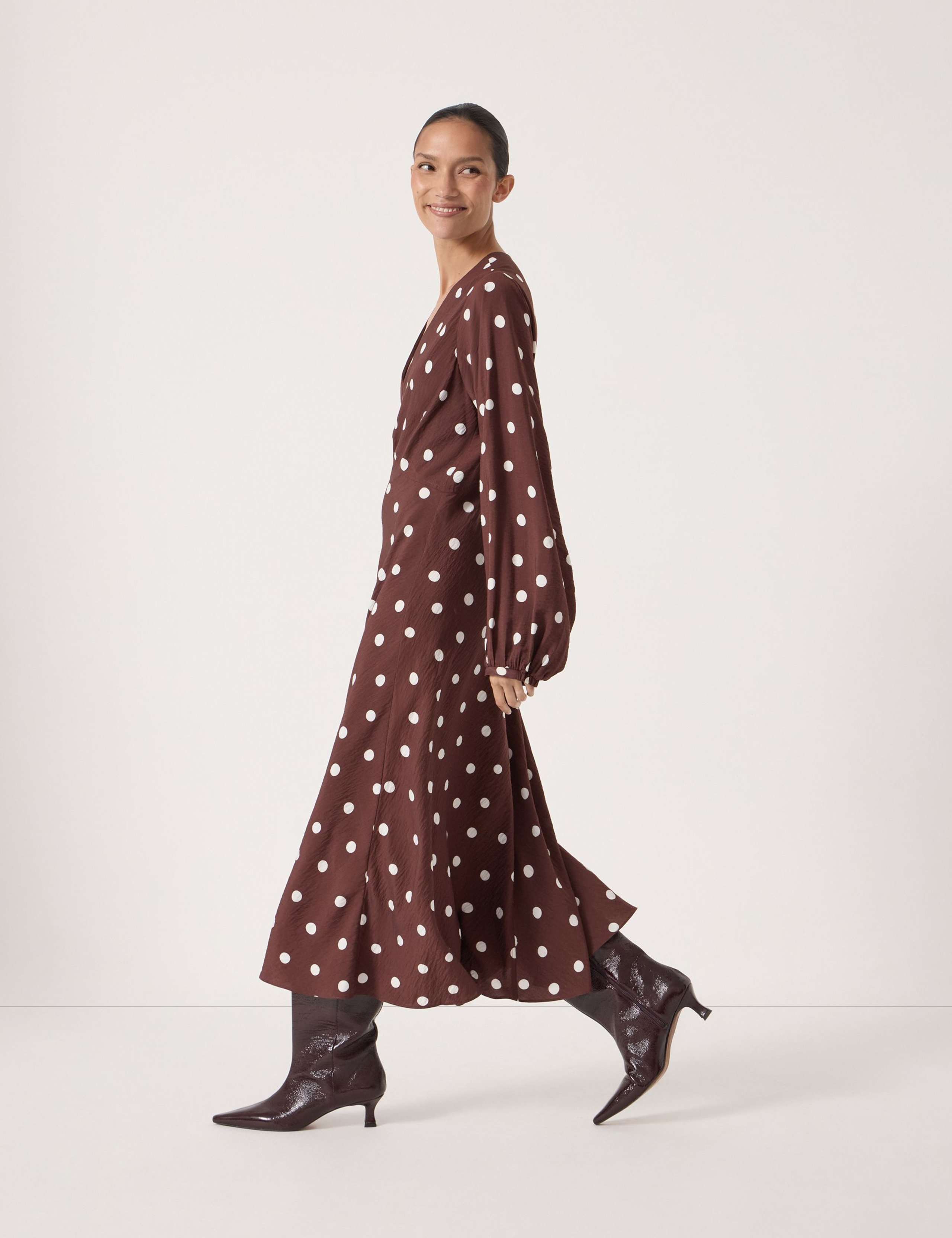 Polka Dot V-Neck Midi Waisted Dress 5 of 5