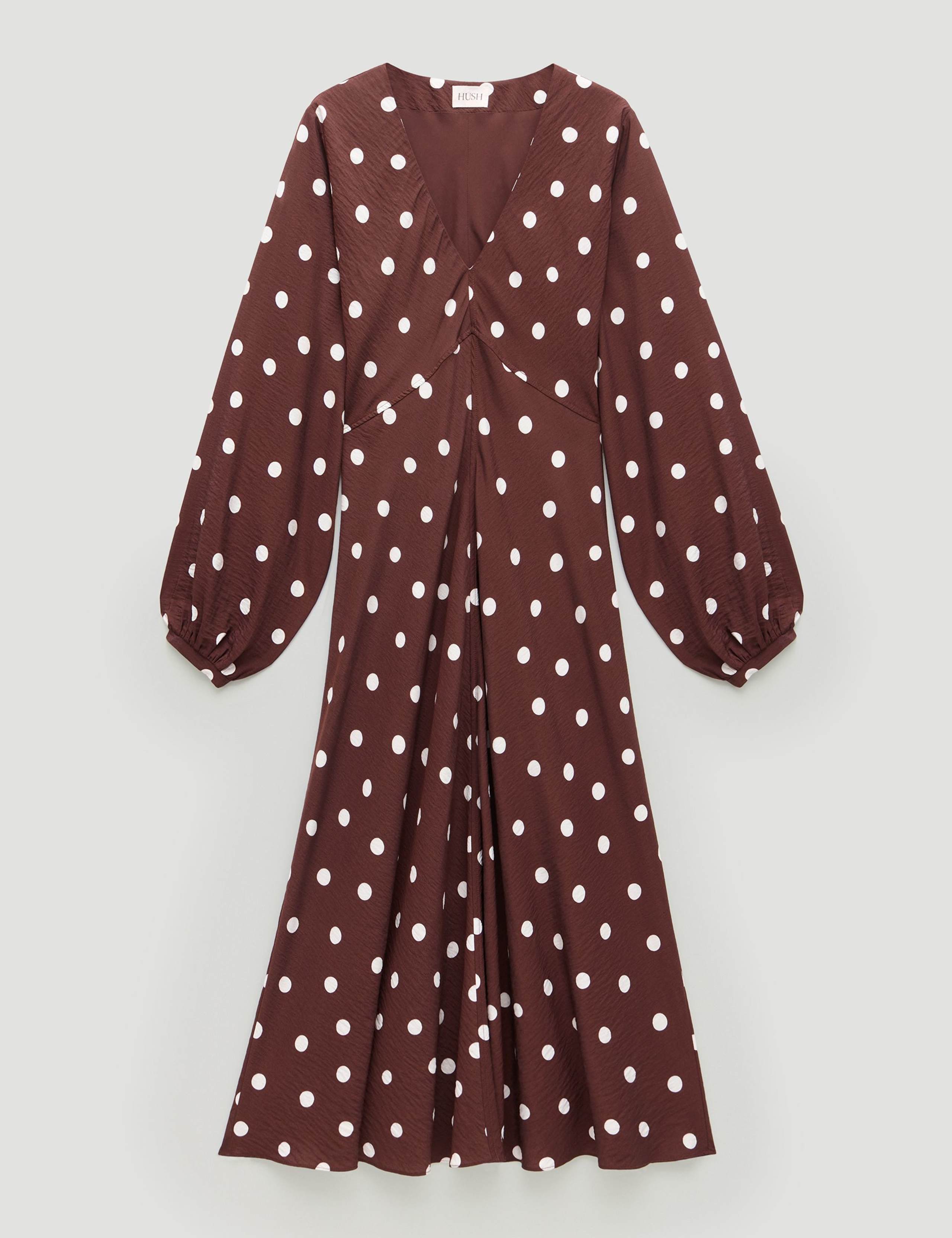 Polka Dot V-Neck Midi Waisted Dress 2 of 5