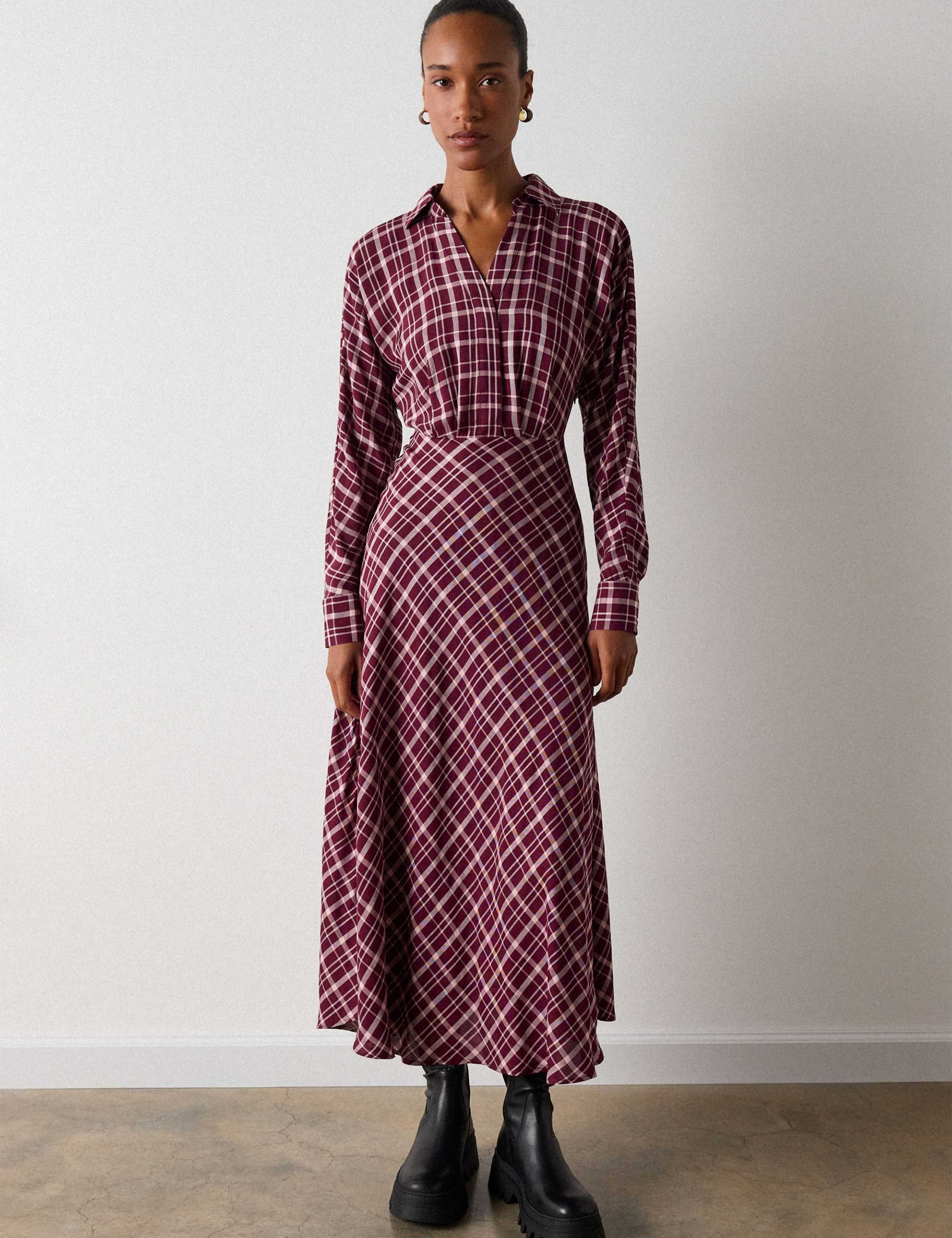 Checked Button Through Midi Shirt Dress 3 of 6
