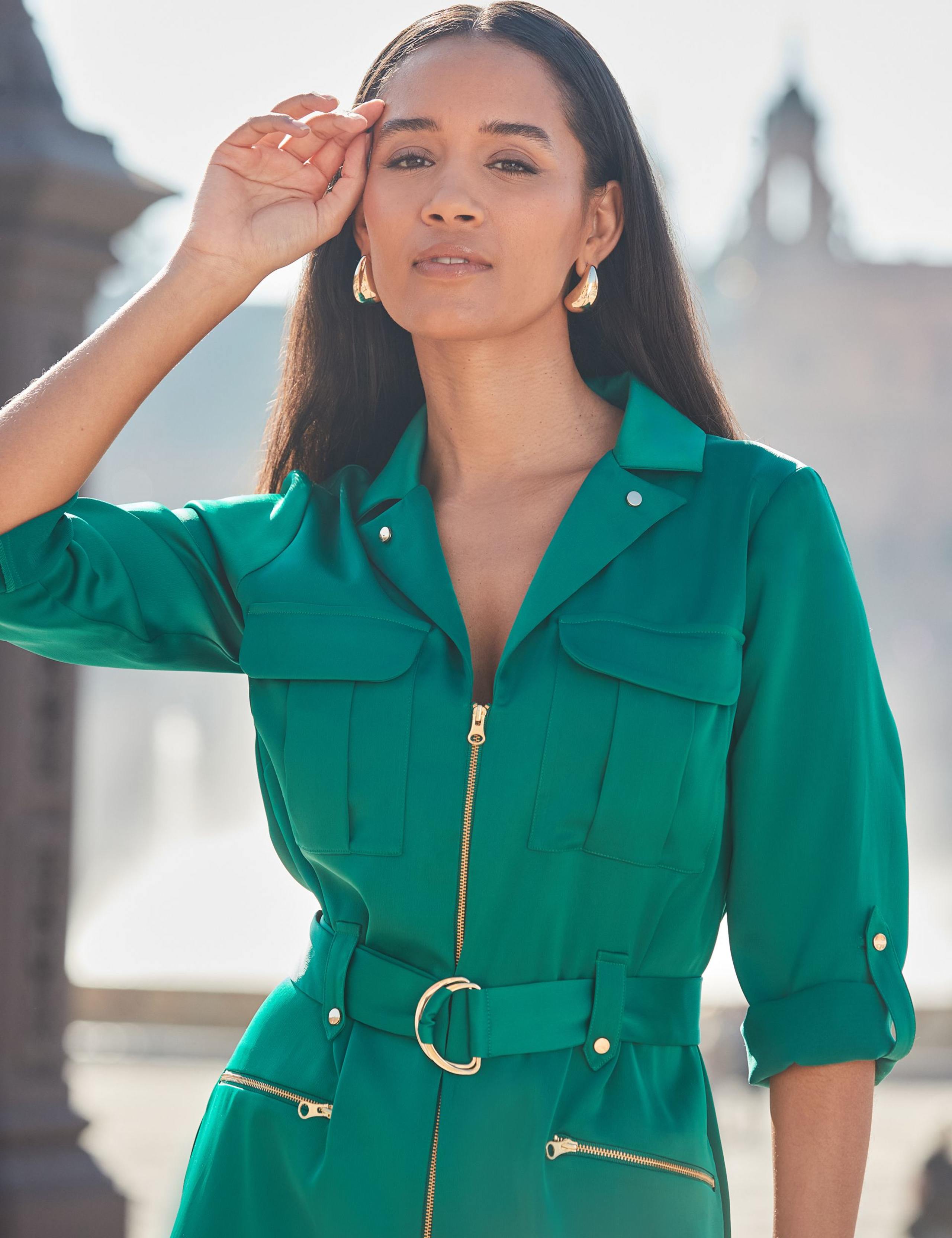 Satin Collared Zip Up Mini Utility Dress 6 of 6