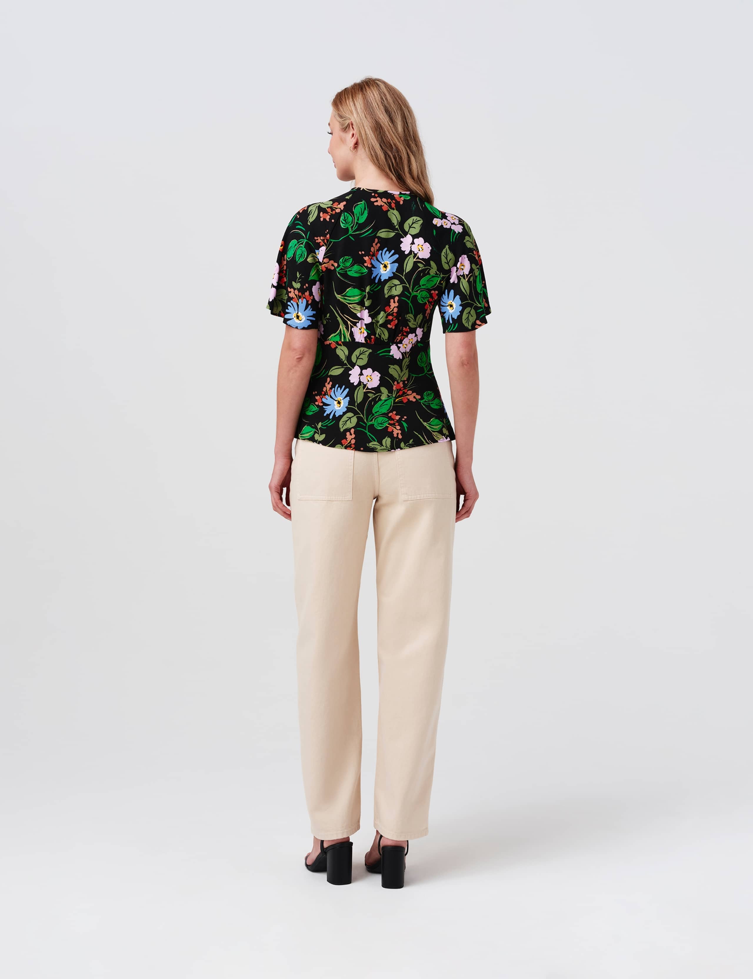 Crepe Floral Tie Neck Angel Sleeve Top 7 of 8