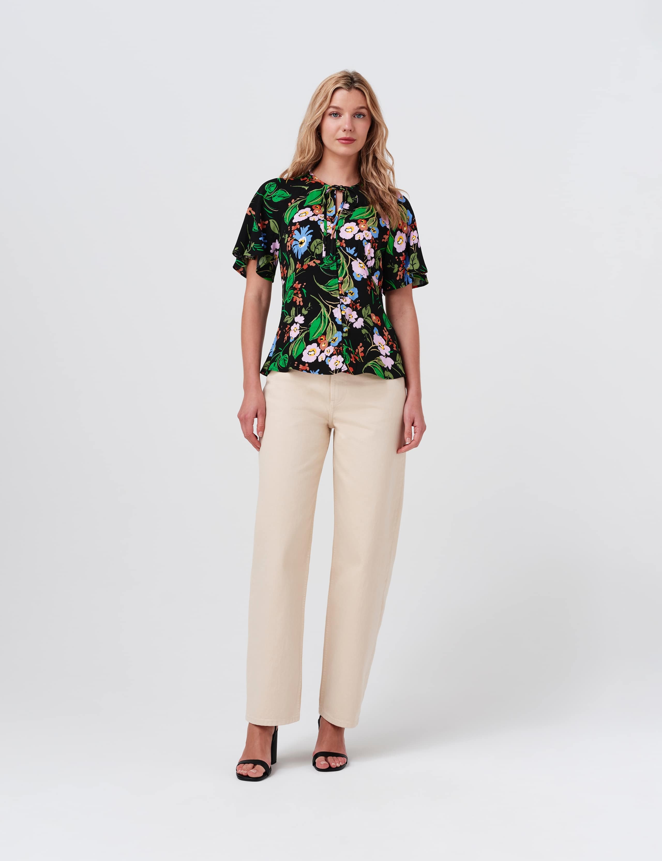 Crepe Floral Tie Neck Angel Sleeve Top 8 of 8