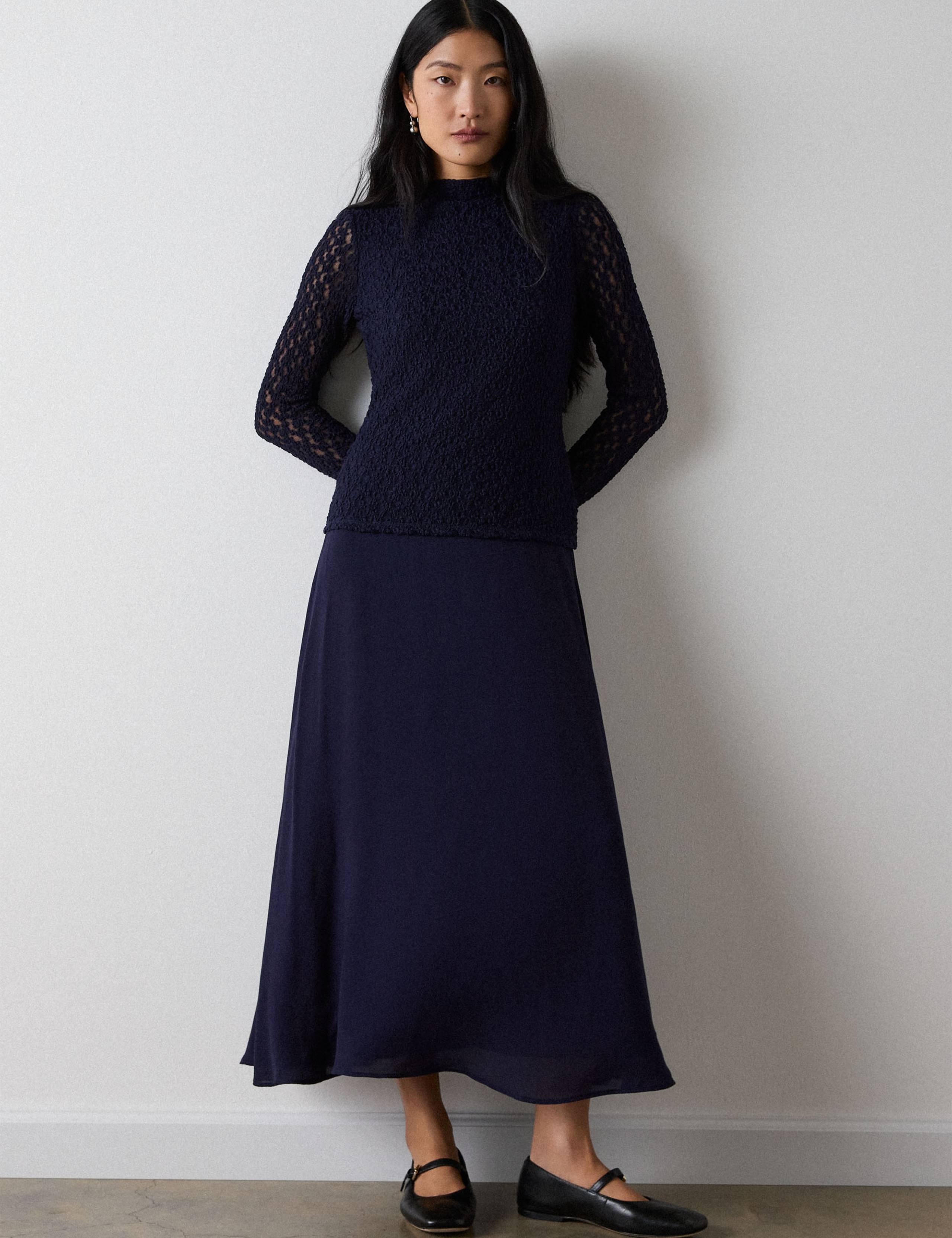 Cotton Blend Drop Waist Midi Dress 4 of 5