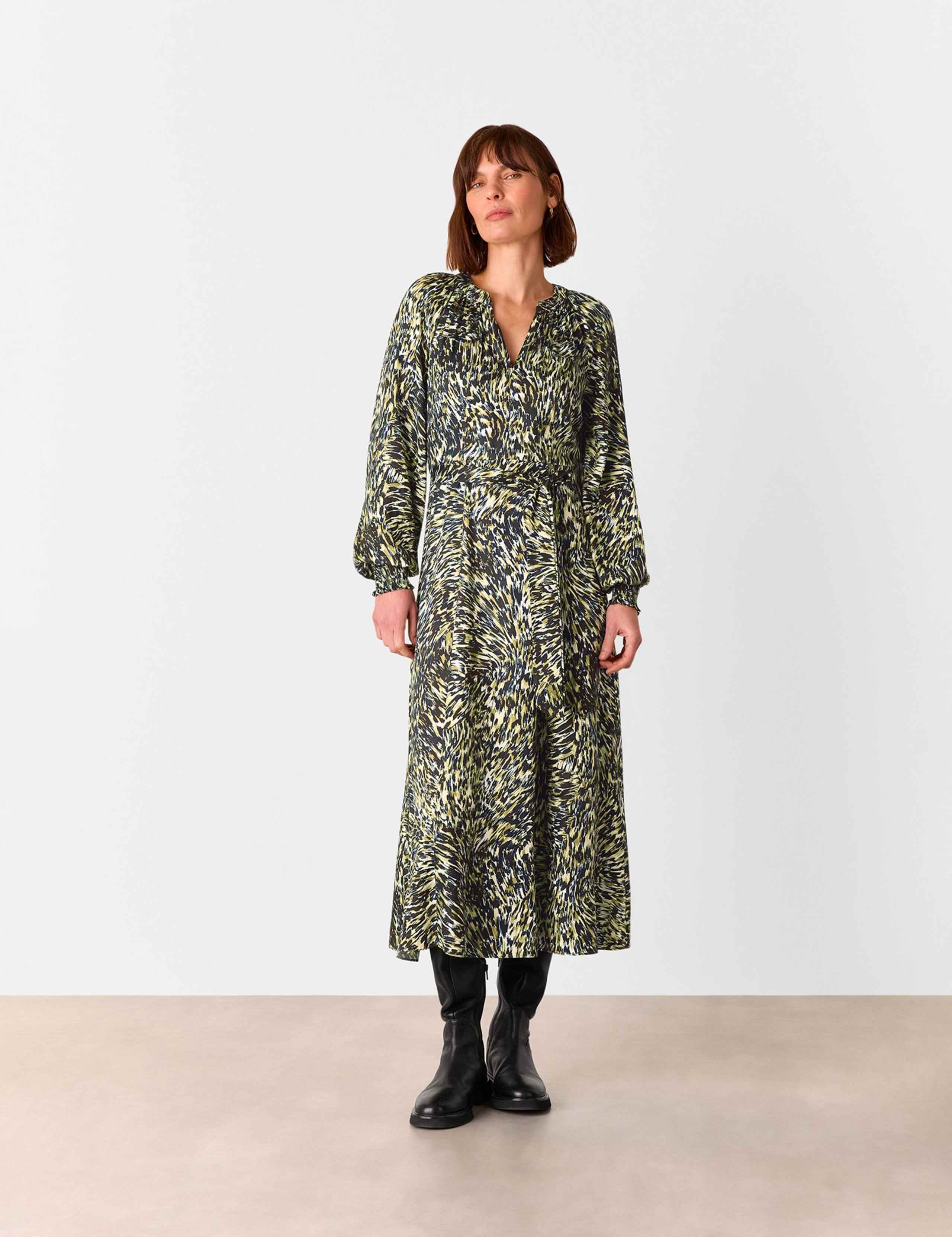 Leopard Print Notch Neck Midi Skater Dress 1 of 4