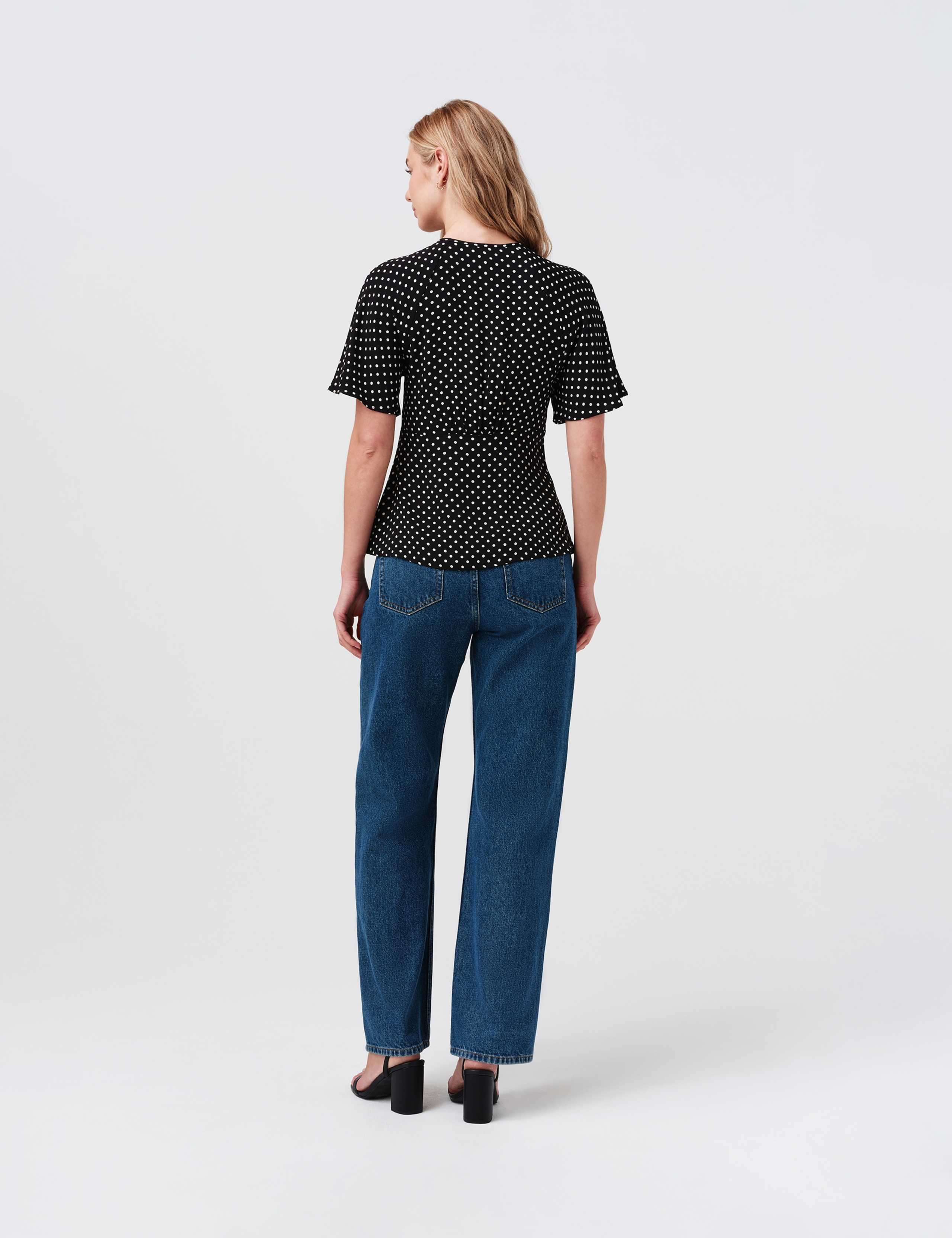 Crepe Polka Dot Tie Neck Angel Sleeve Top 4 of 8