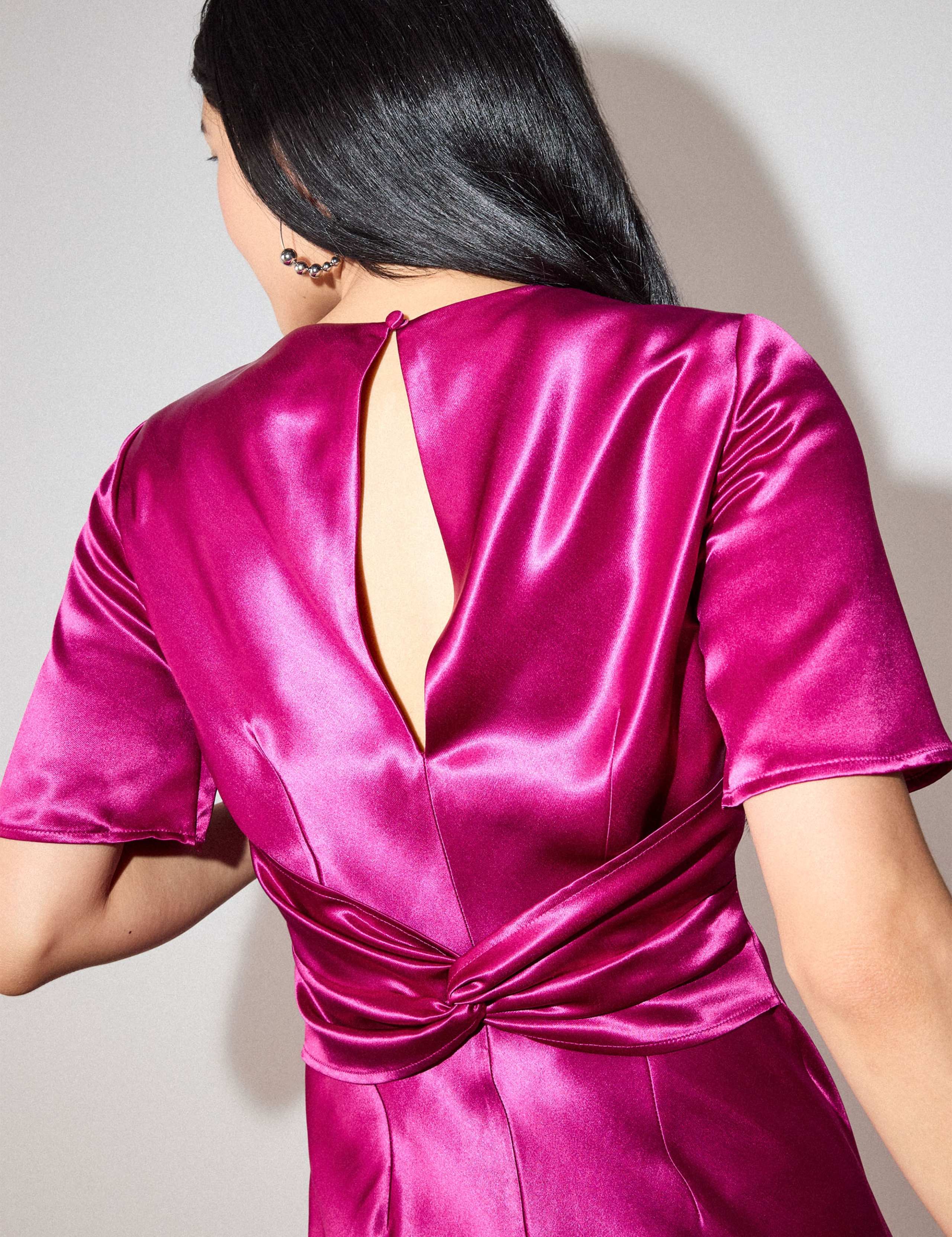Satin Twist Front Midi Bodycon Dress 6 of 7