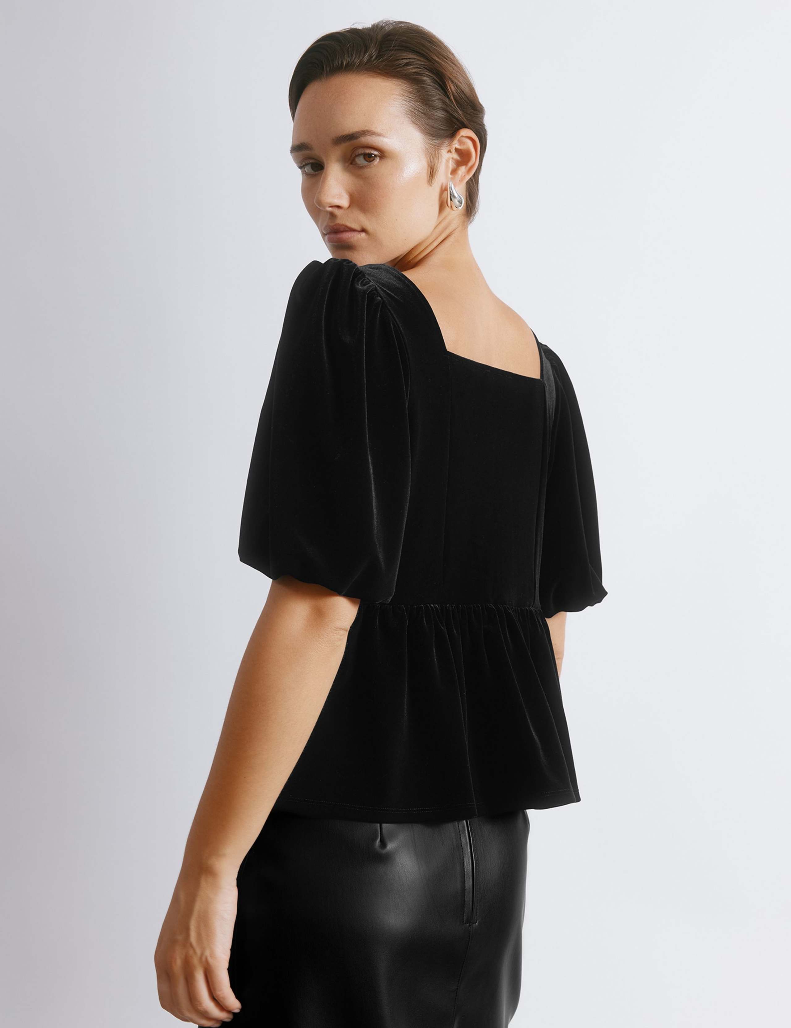 Cotton Rich Velvet Diamante Puff Sleeve Top 3 of 4