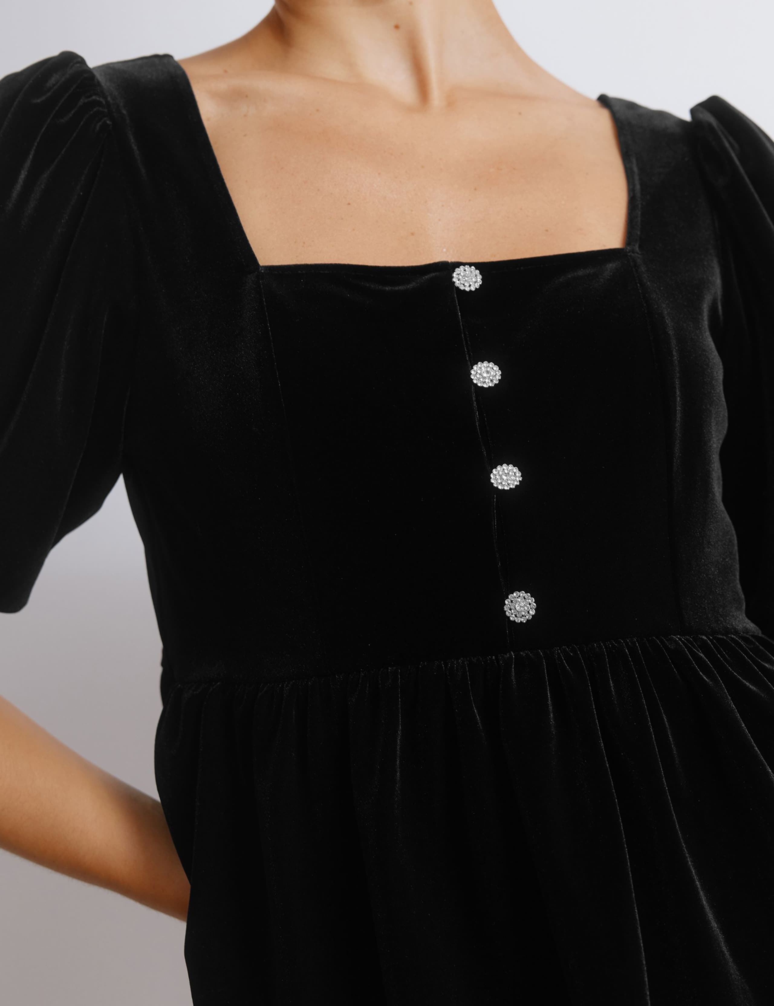 Cotton Rich Velvet Diamante Puff Sleeve Top 4 of 4