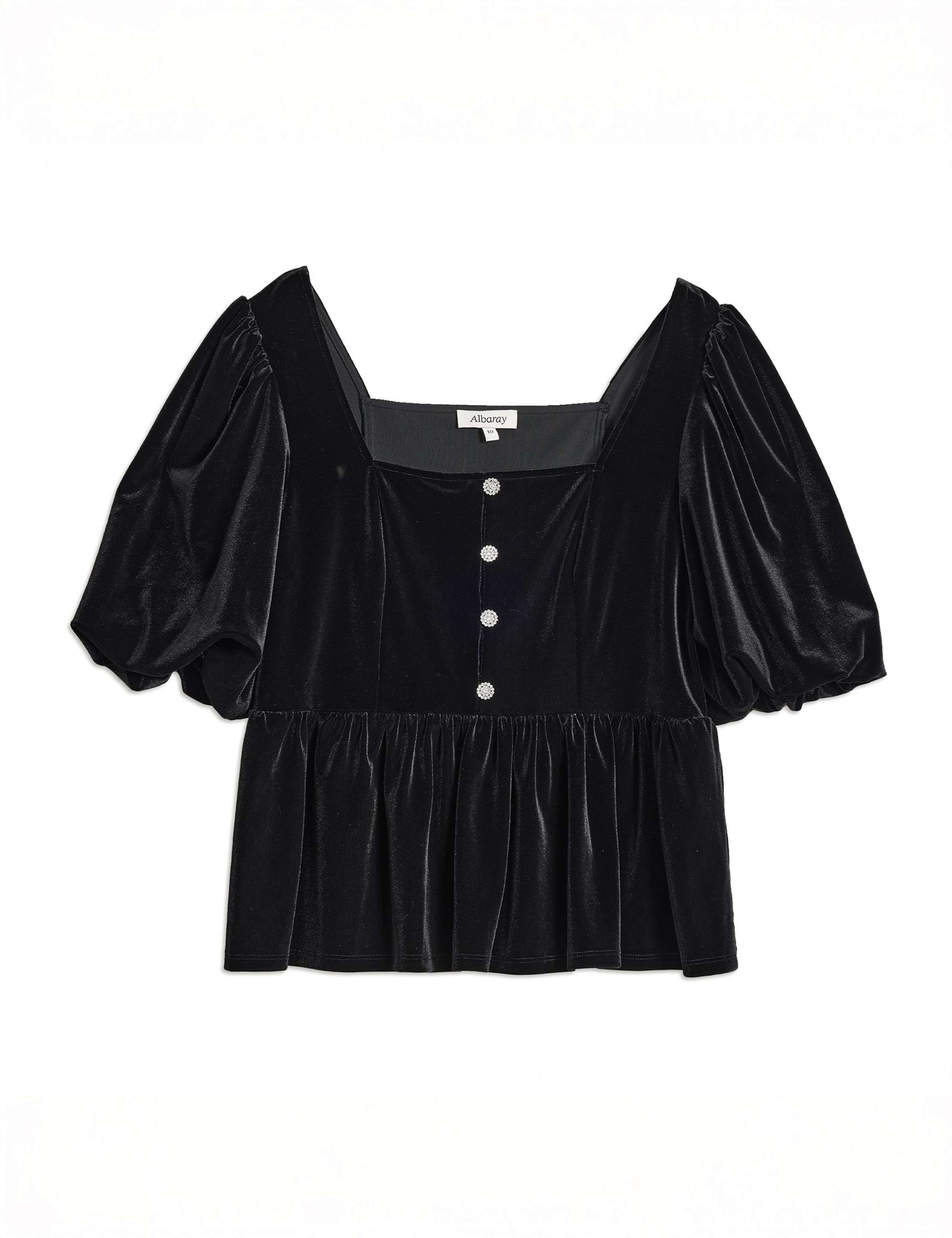Cotton Rich Velvet Diamante Puff Sleeve Top 2 of 4