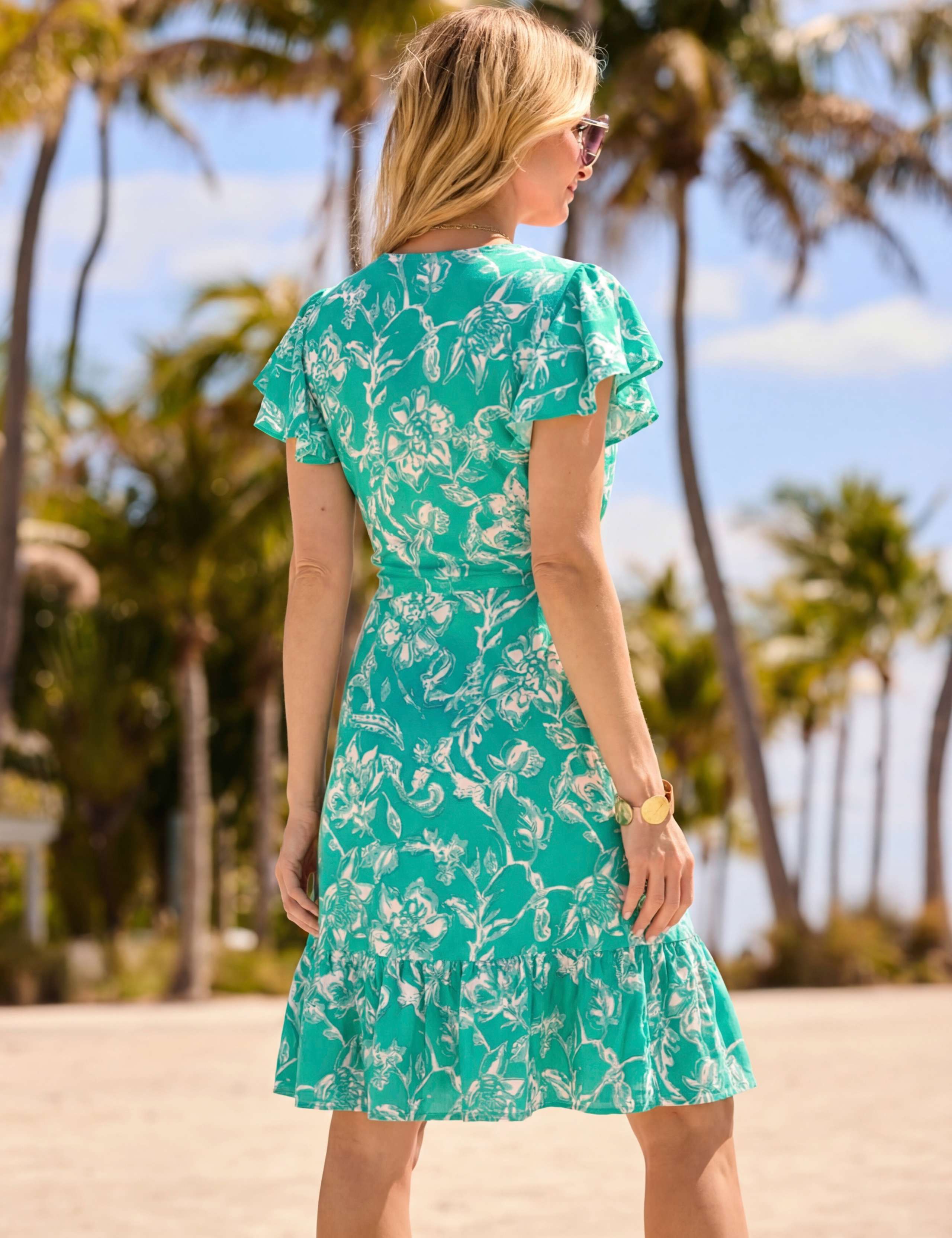 Floral V-Neck Knee Length Shirred Dress 4 of 4