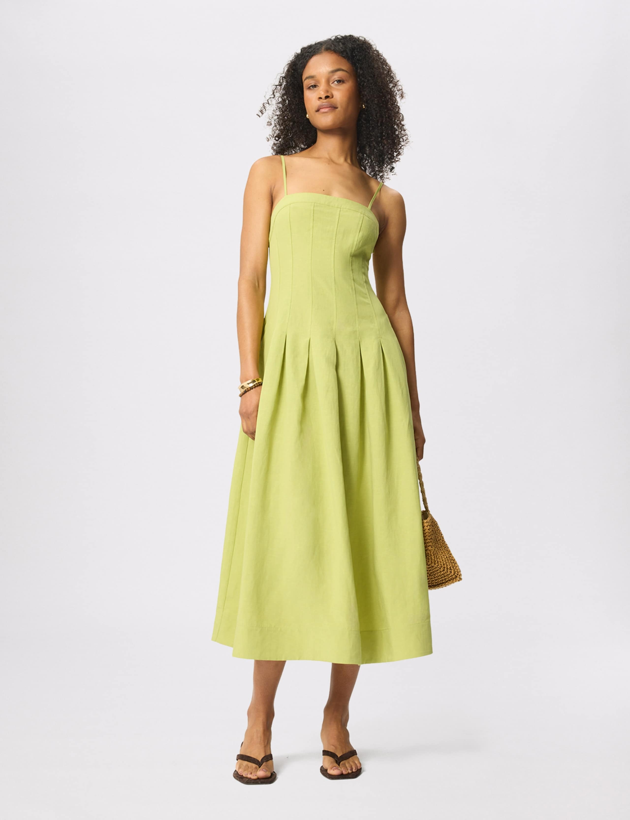 Linen Blend Waisted Midi Dress 6 of 6