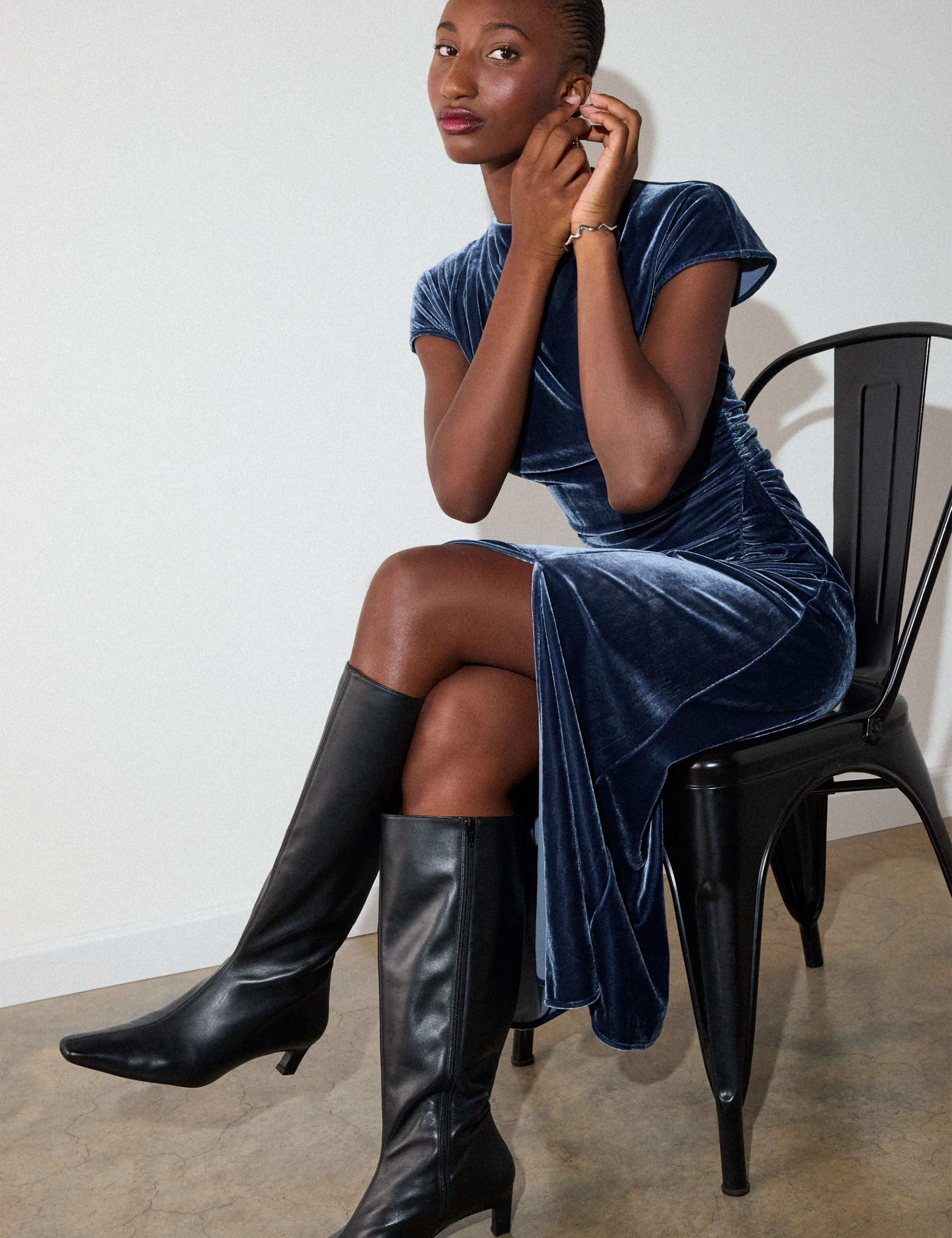 Velvet Ruched Midi Bodycon Dress 4 of 6